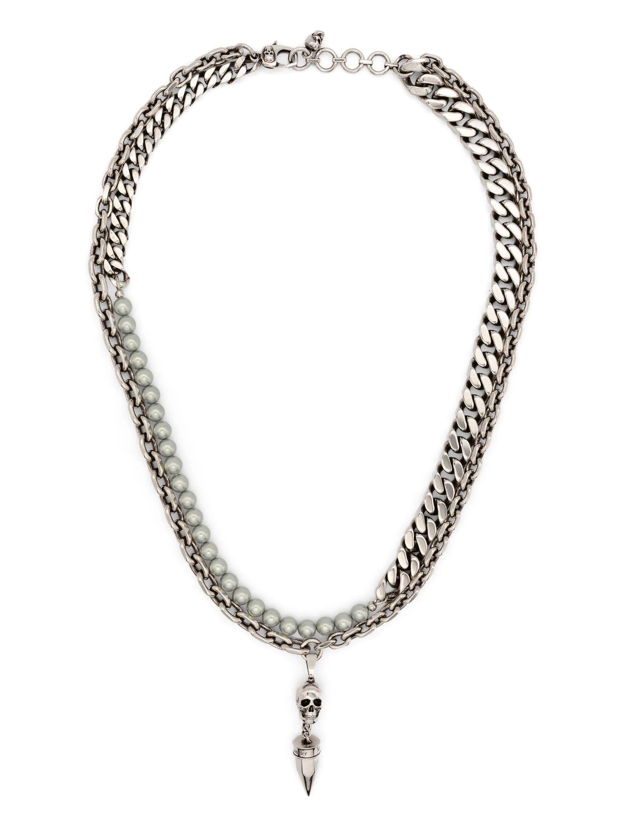 Skull pearl-embellished stud necklace