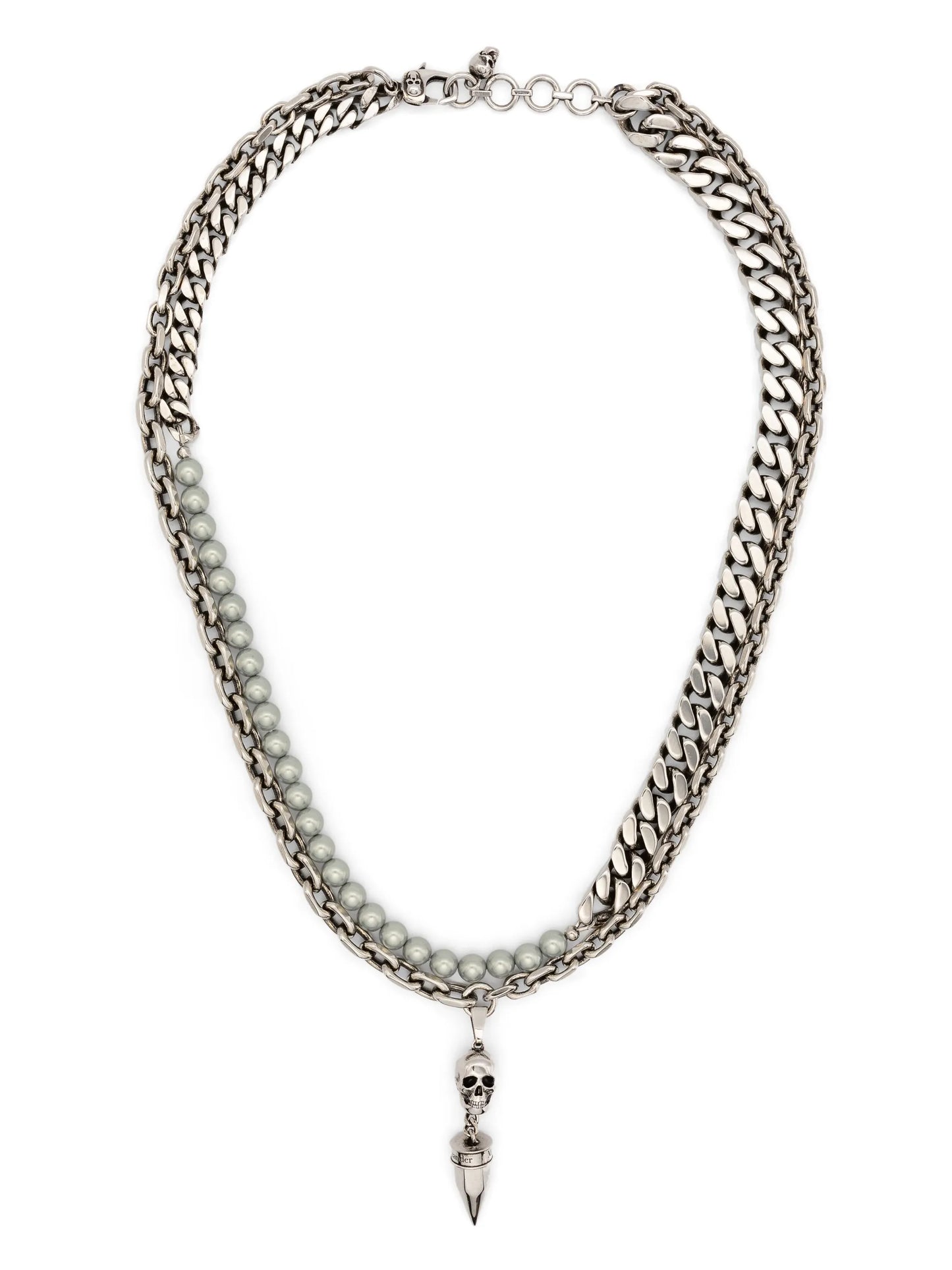 Skull pearl-embellished stud necklace