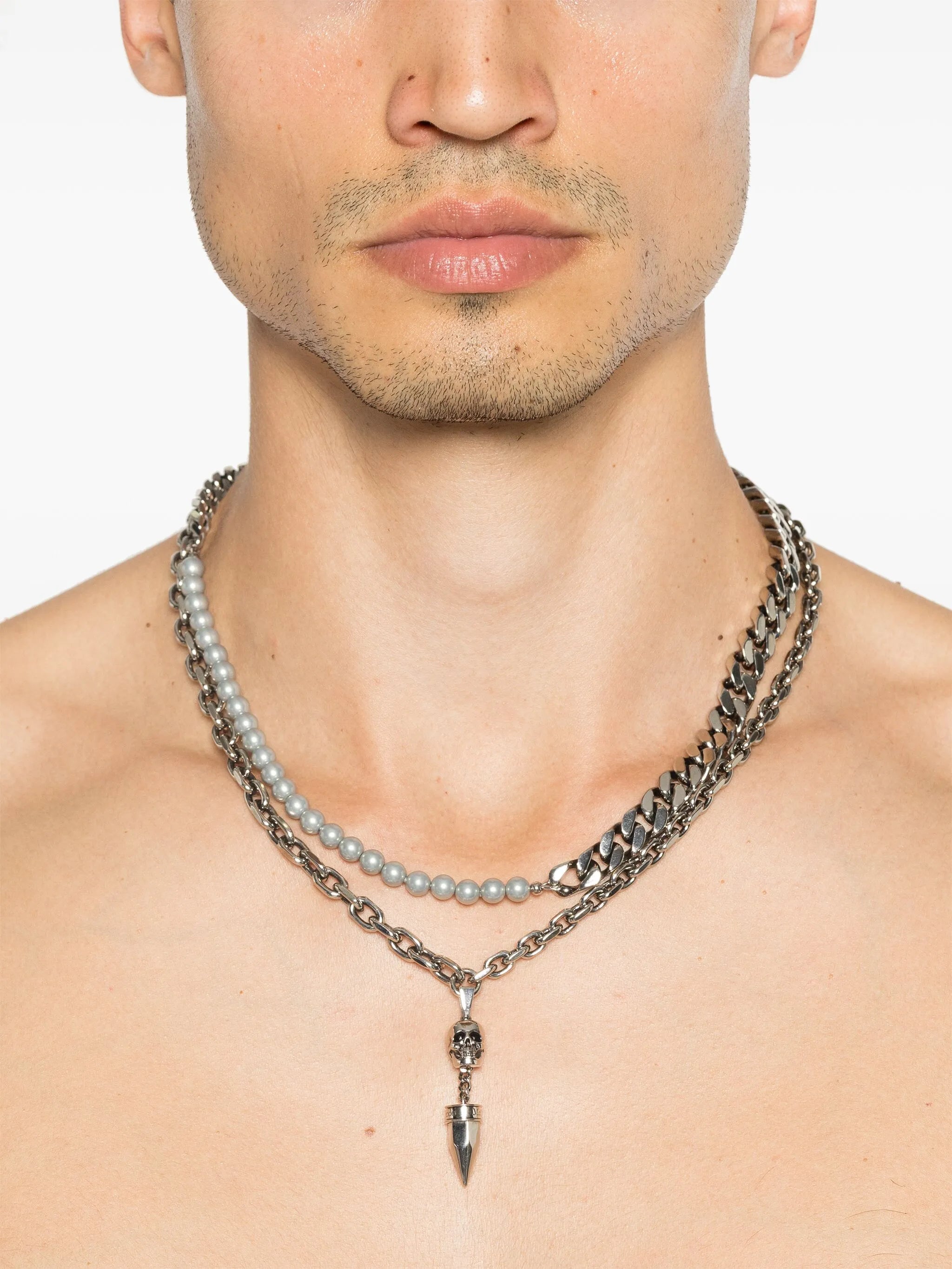 Skull pearl-embellished stud necklace