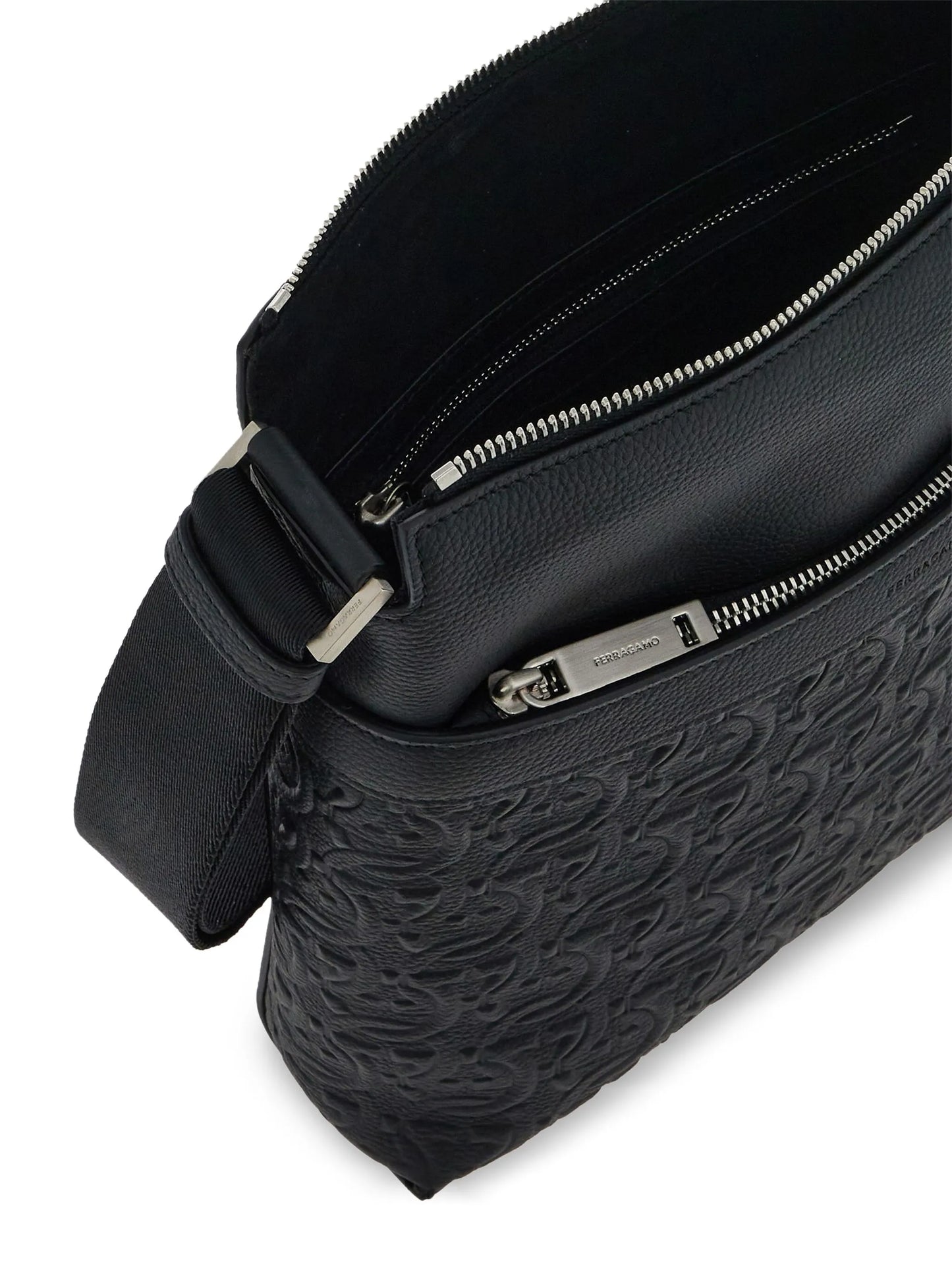 Gancini-embossed leather messenger bag