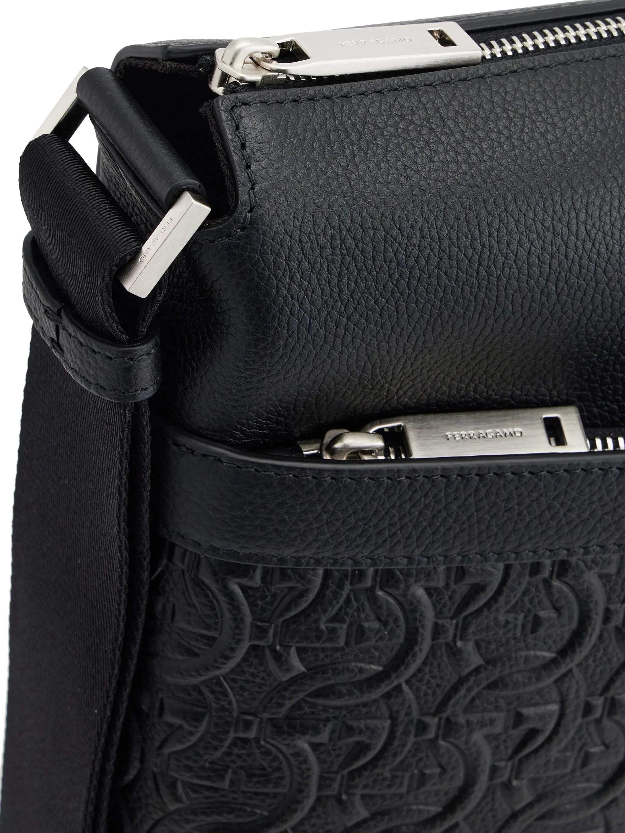 Gancini-embossed leather messenger bag