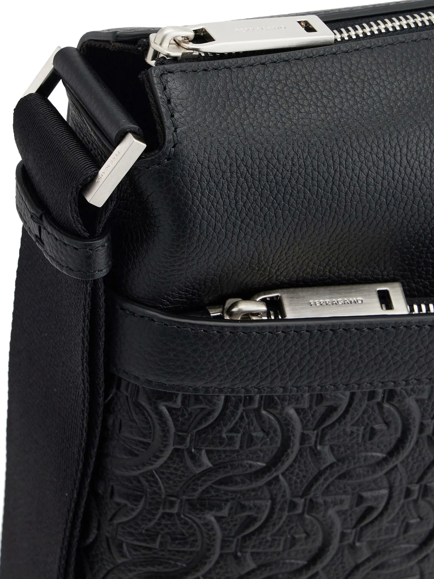 Gancini-embossed leather messenger bag