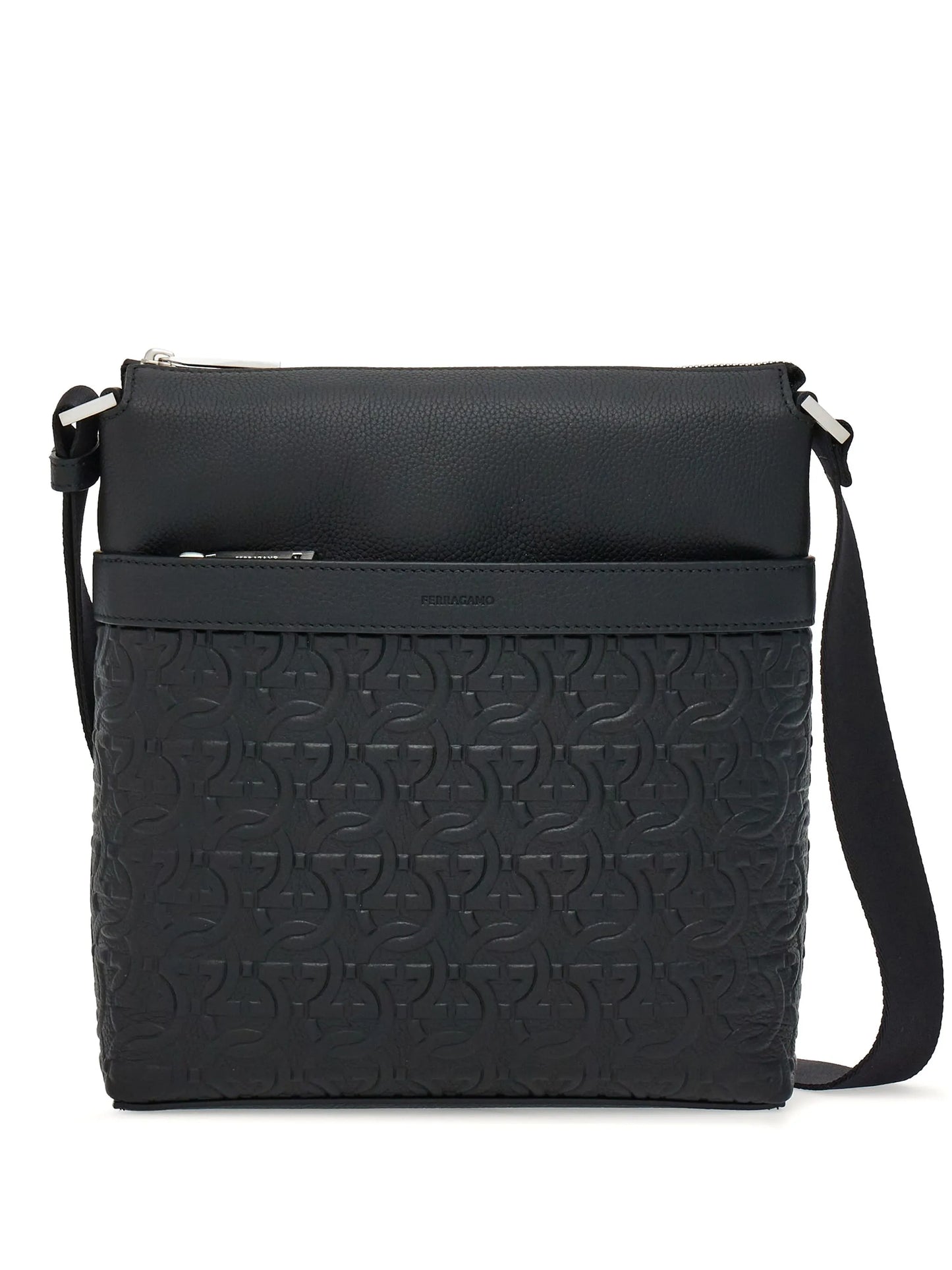 Gancini-embossed leather messenger bag