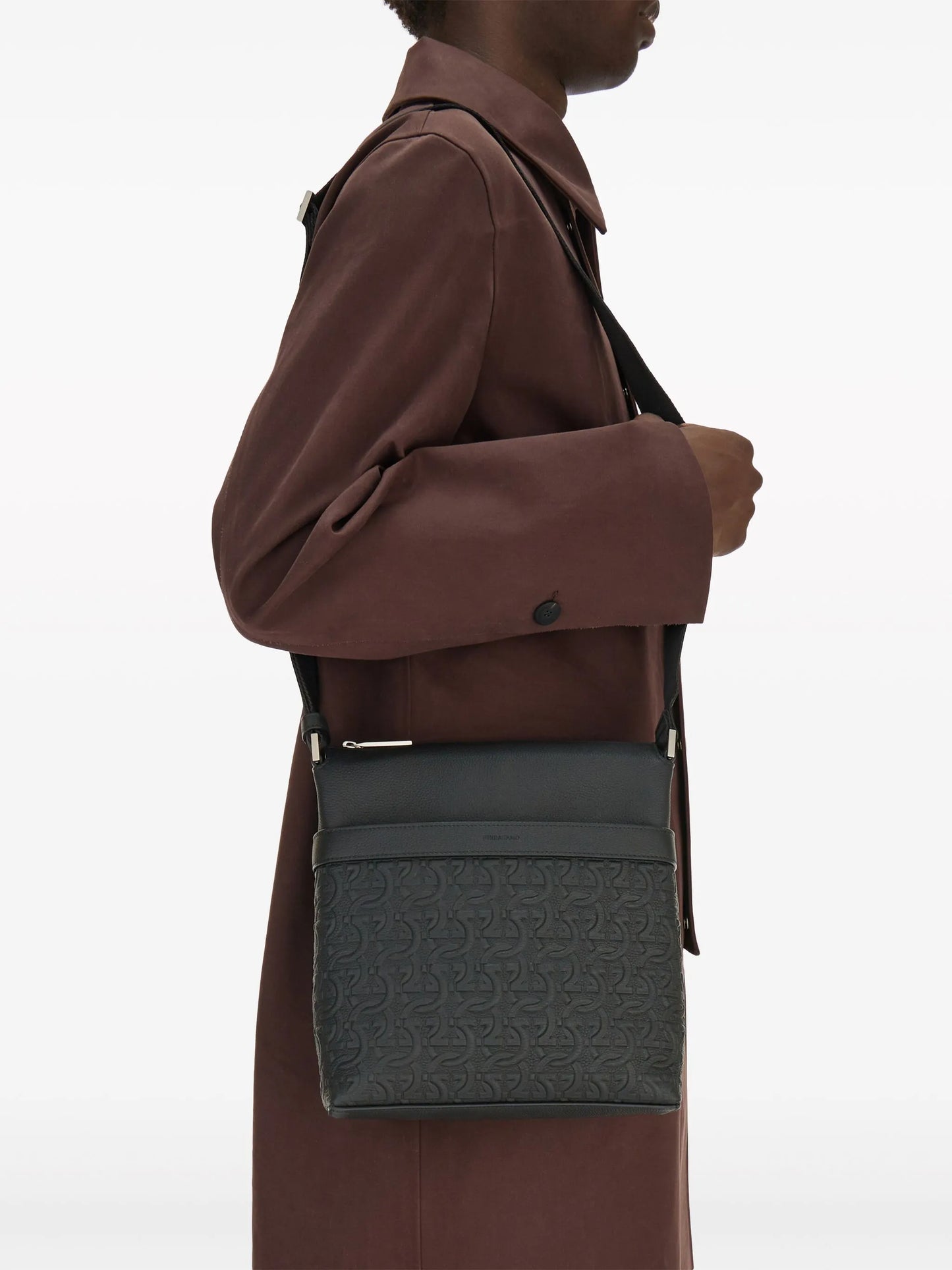 Gancini-embossed leather messenger bag
