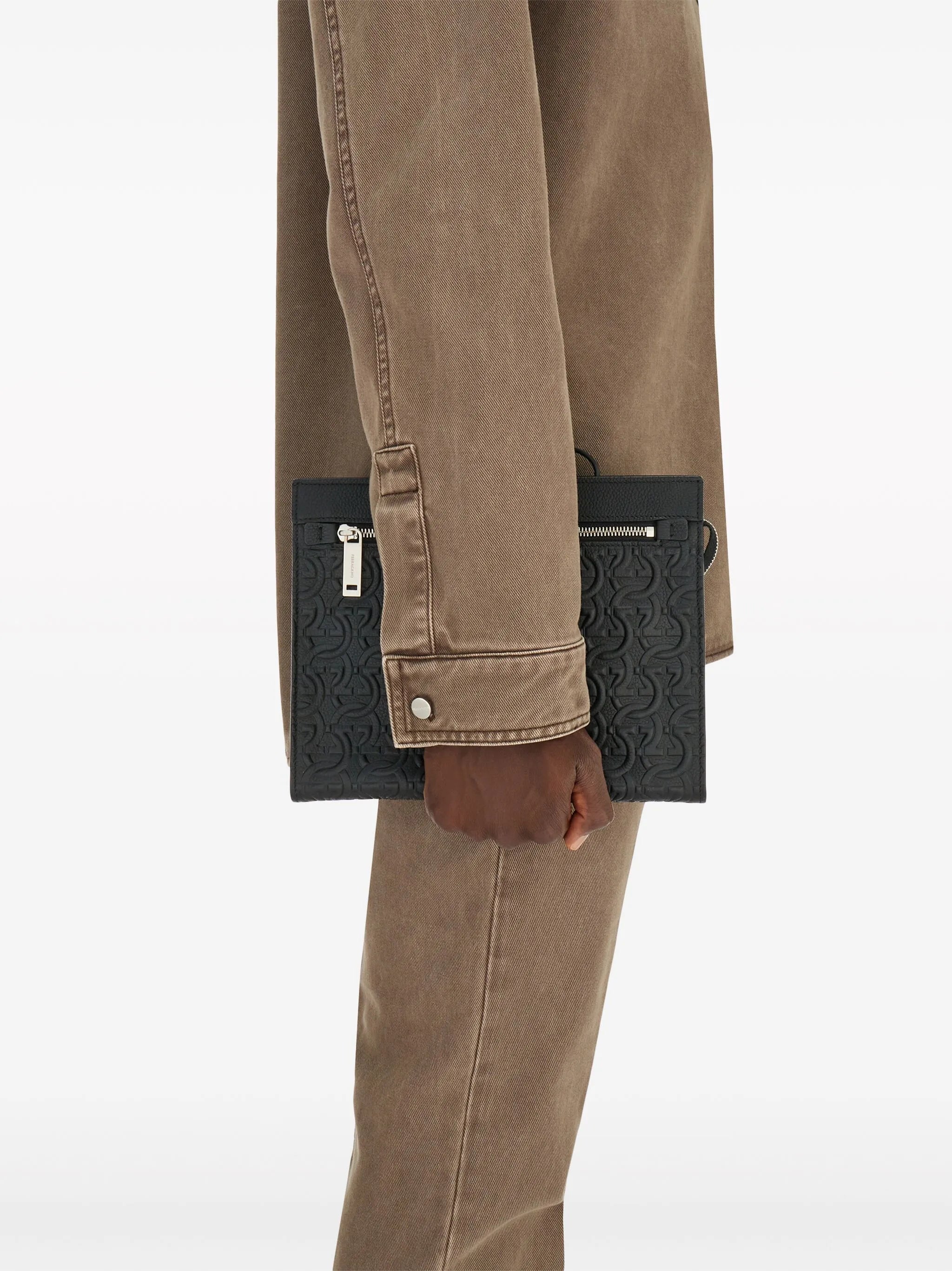 Gancini logo-embossed clutch bag