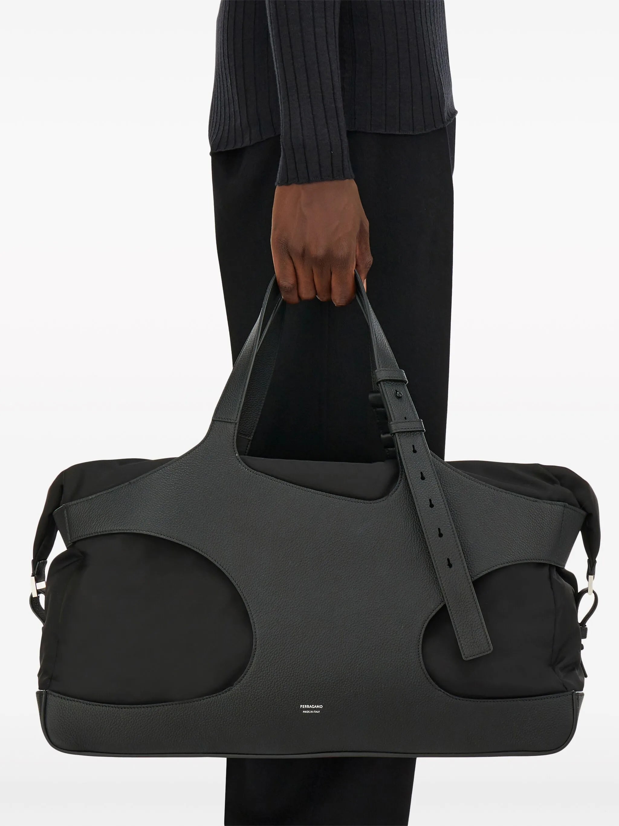cut-out leather holdall