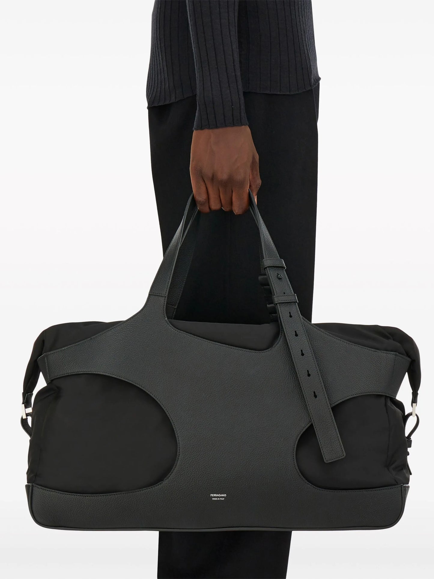 cut-out leather holdall