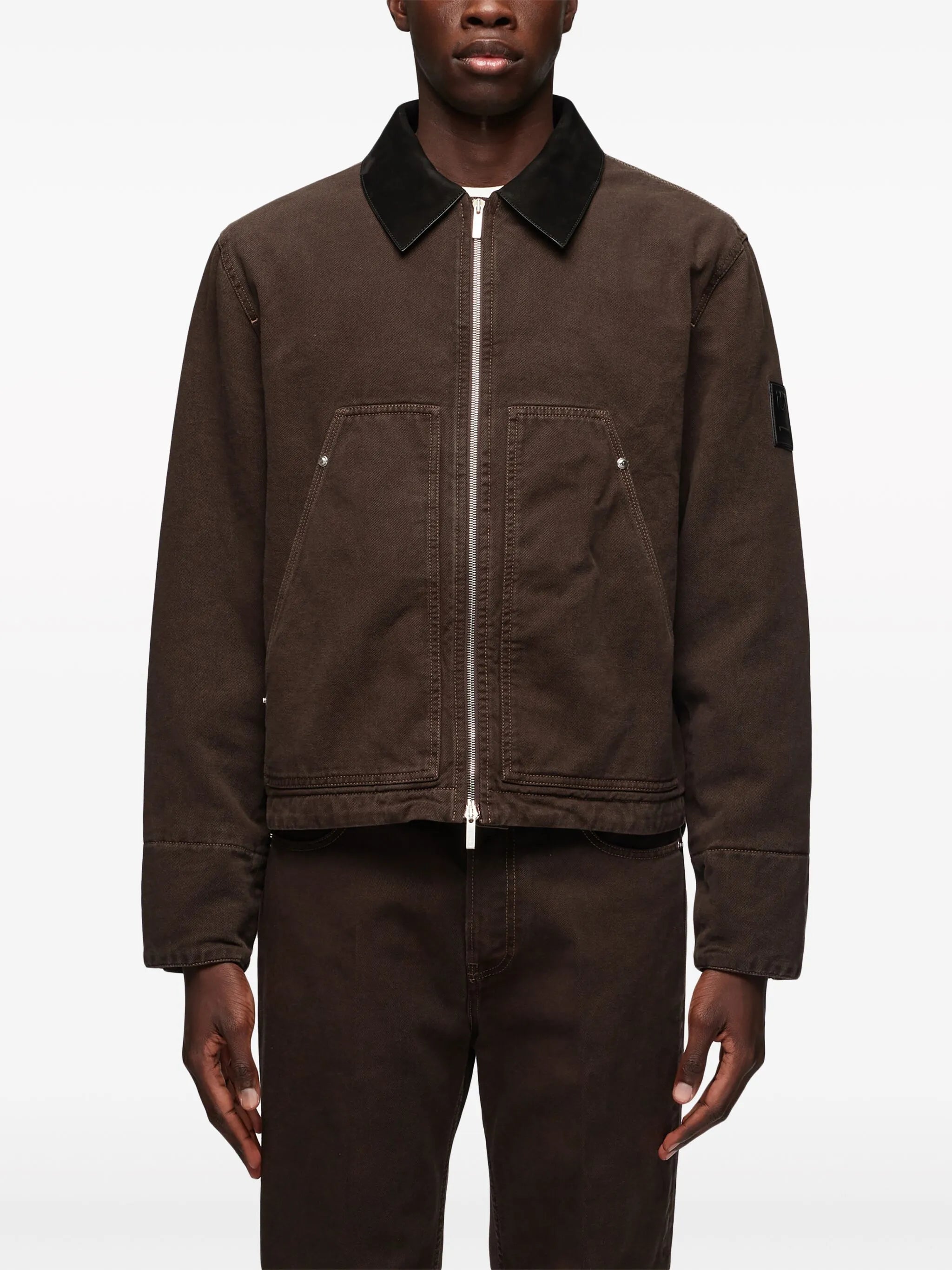 classic-collar zipped bomber jacket