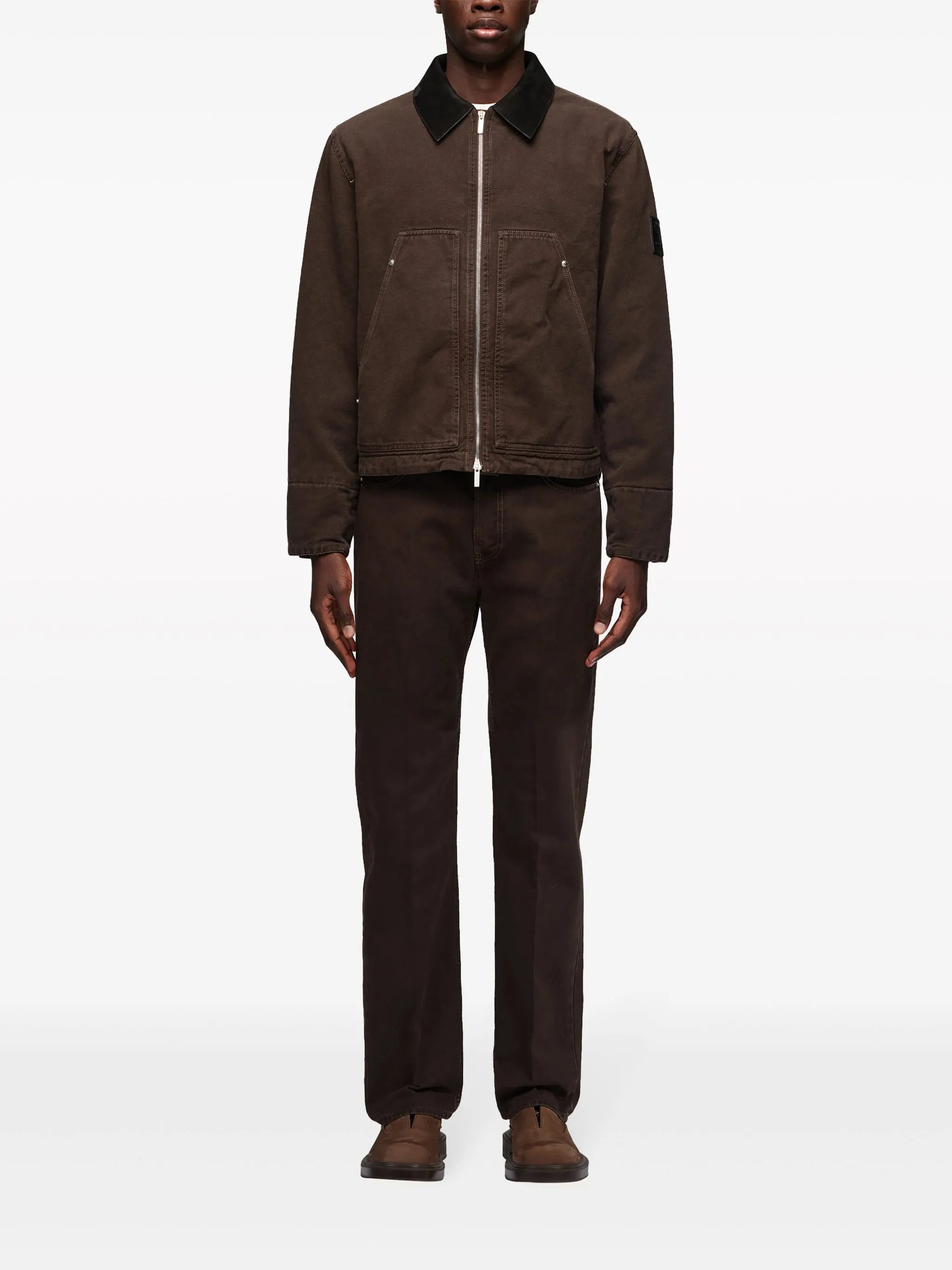 classic-collar zipped bomber jacket