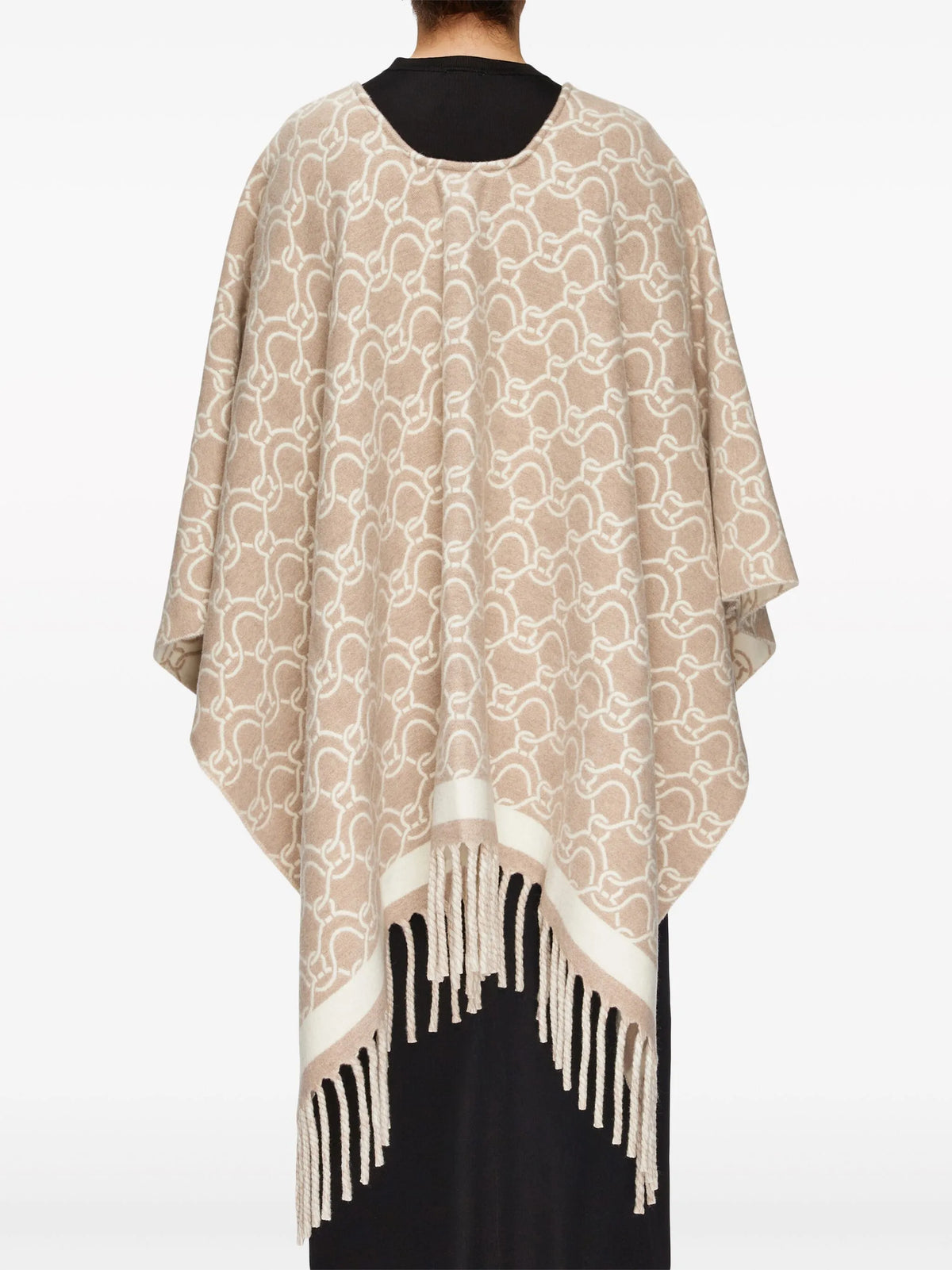 patterned-jacquard wool poncho