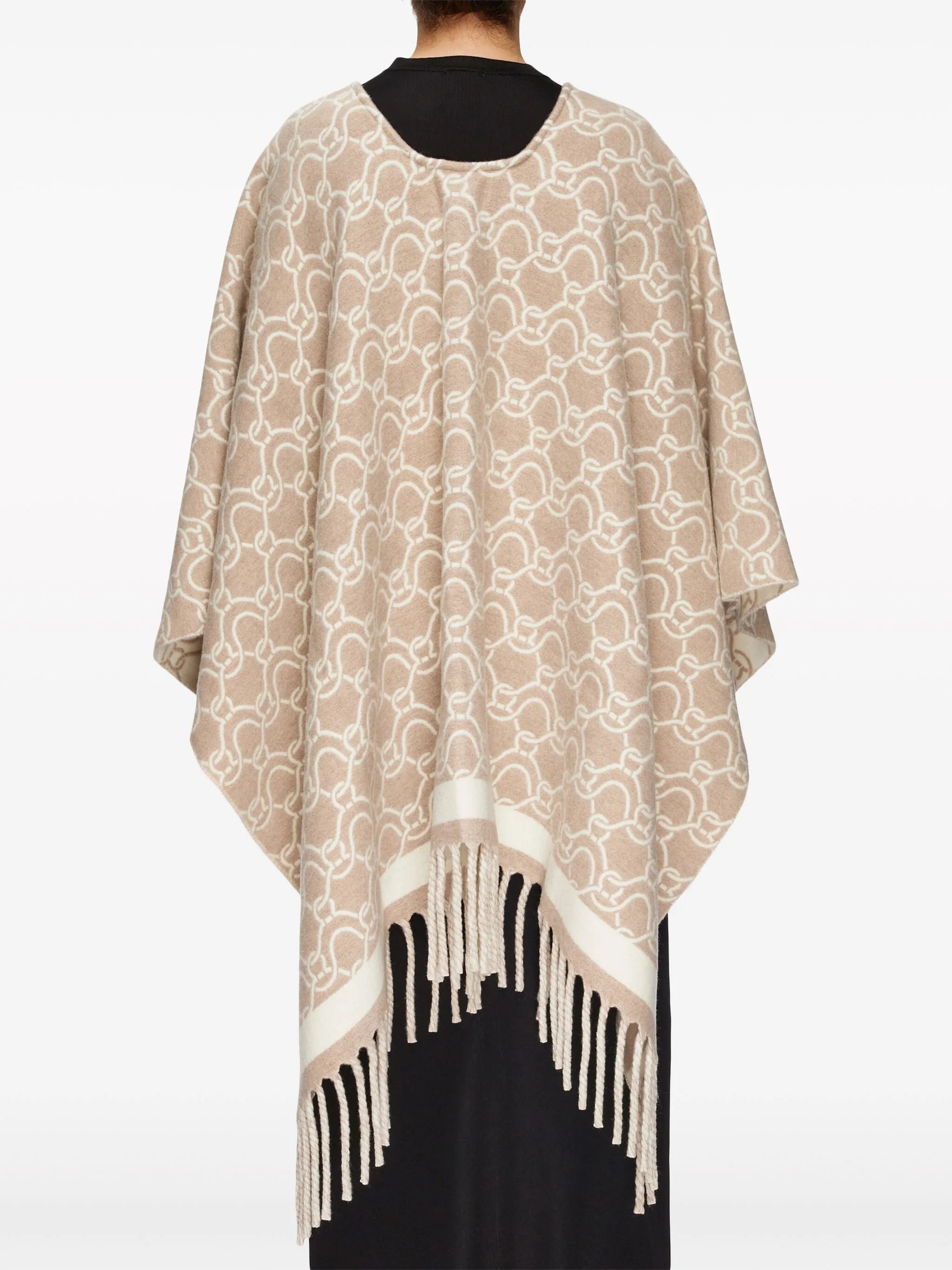 patterned-jacquard wool poncho