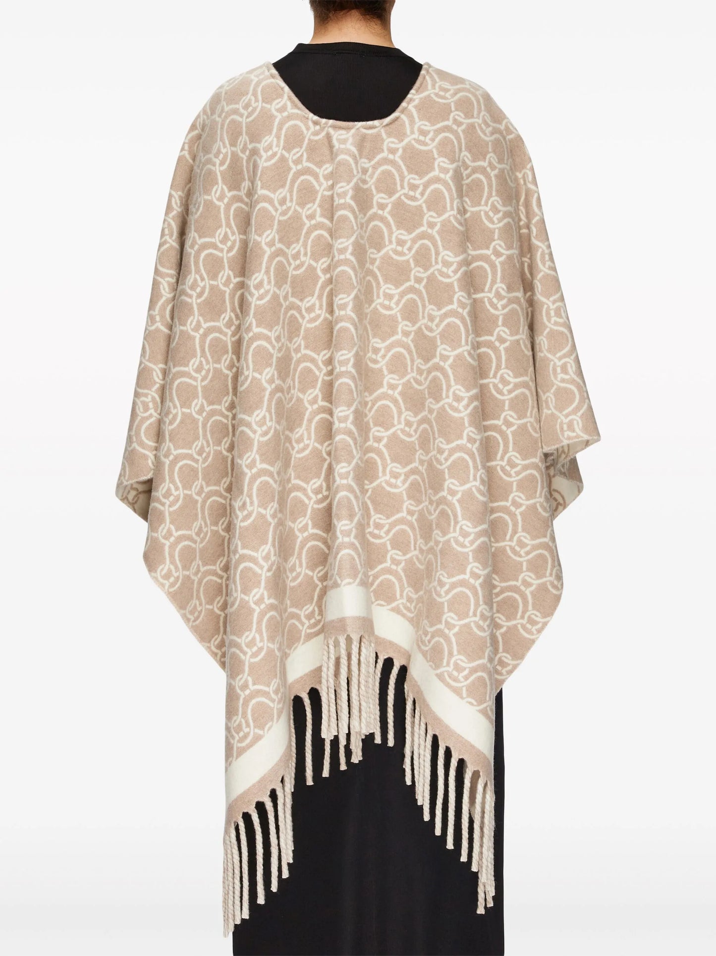 patterned-jacquard wool poncho
