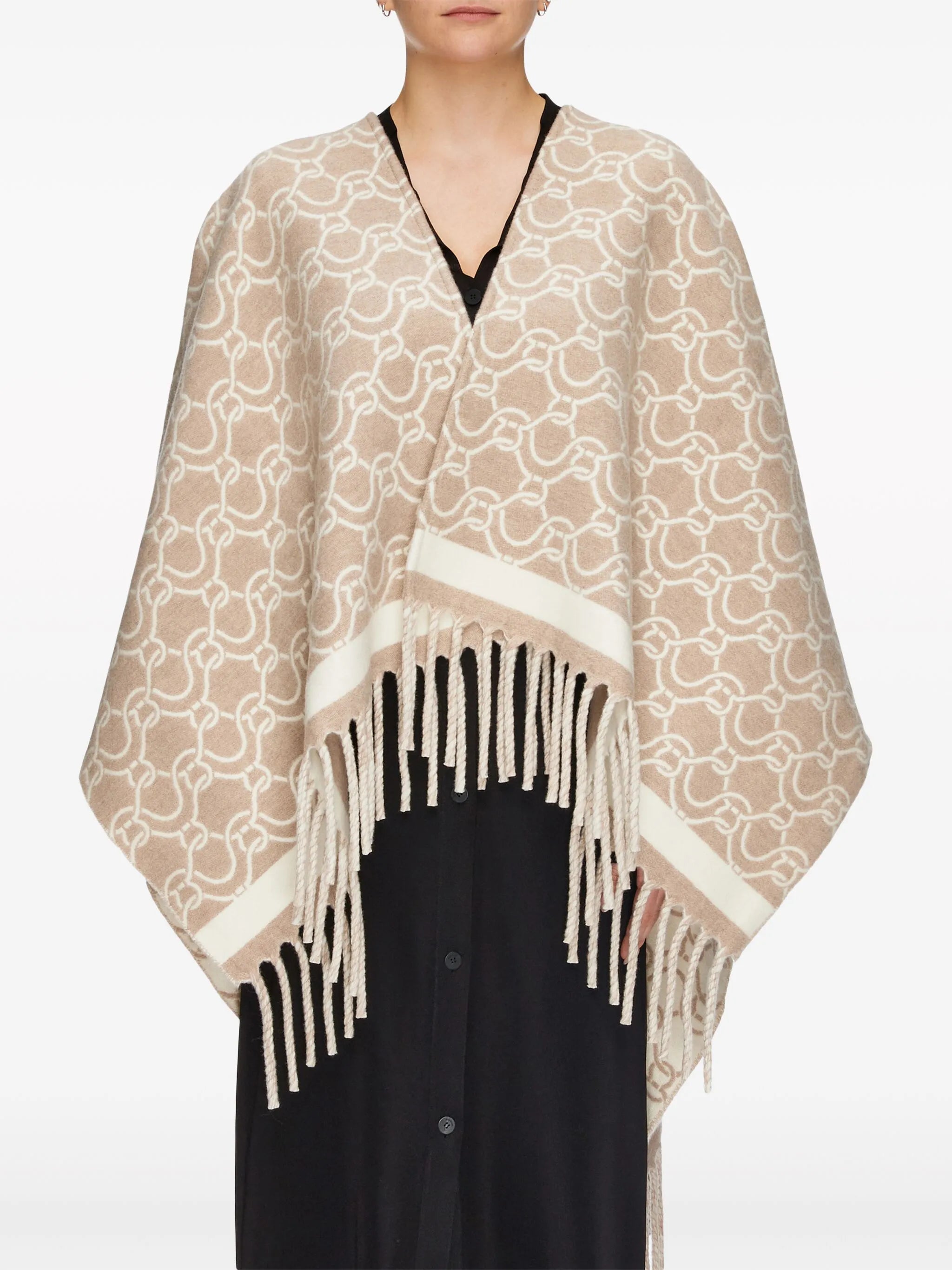 patterned-jacquard wool poncho