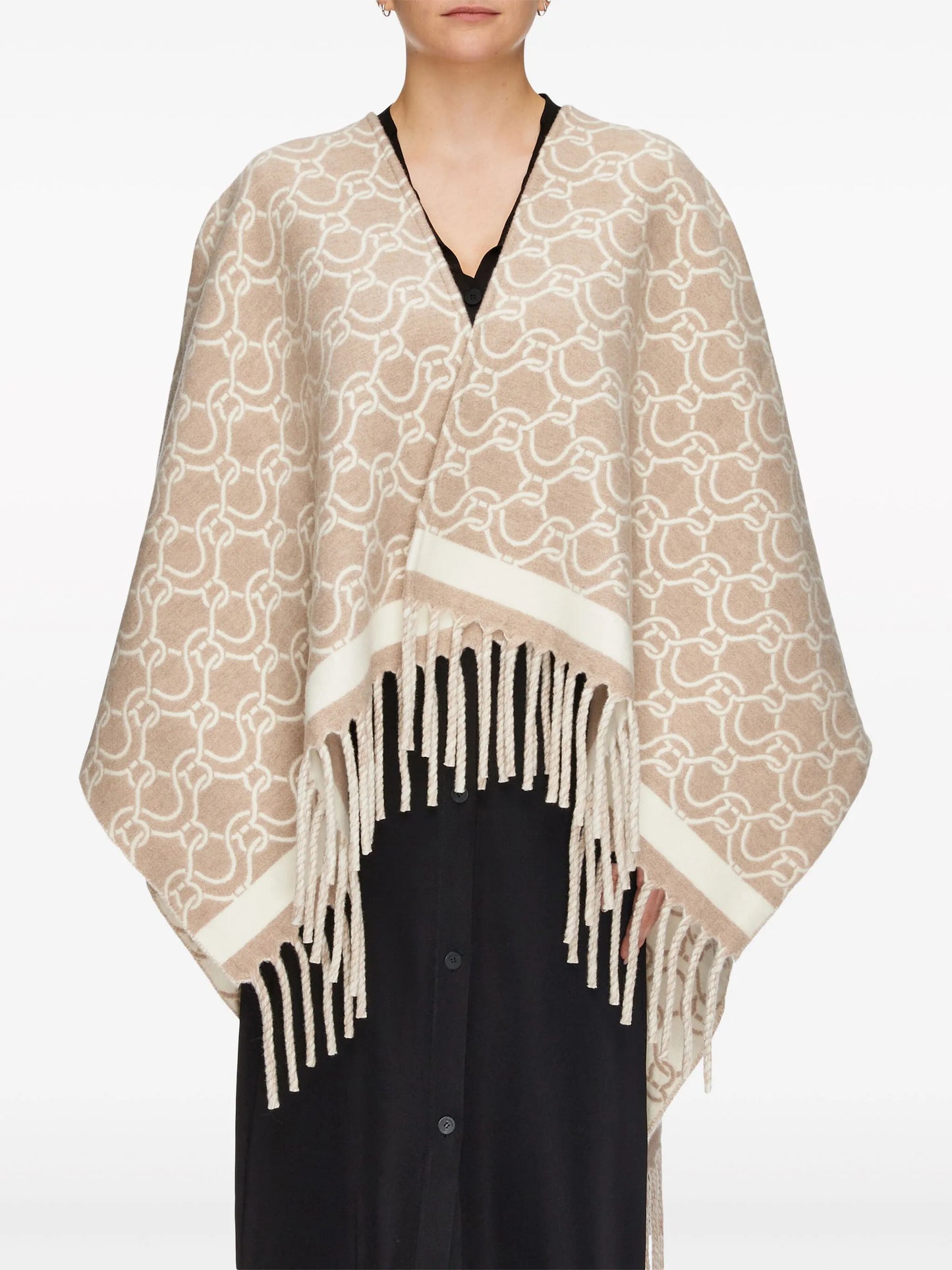 patterned-jacquard wool poncho