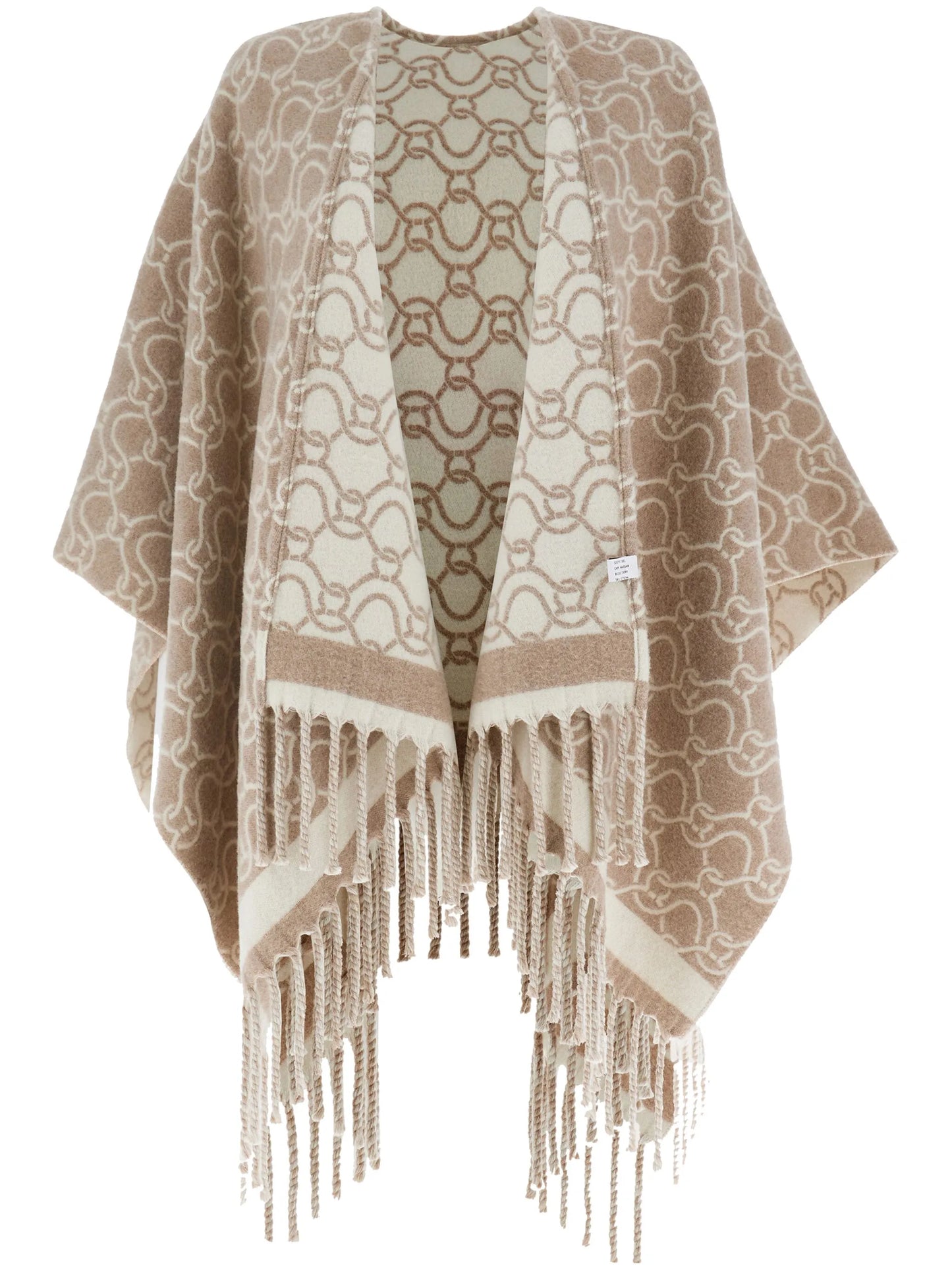 patterned-jacquard wool poncho