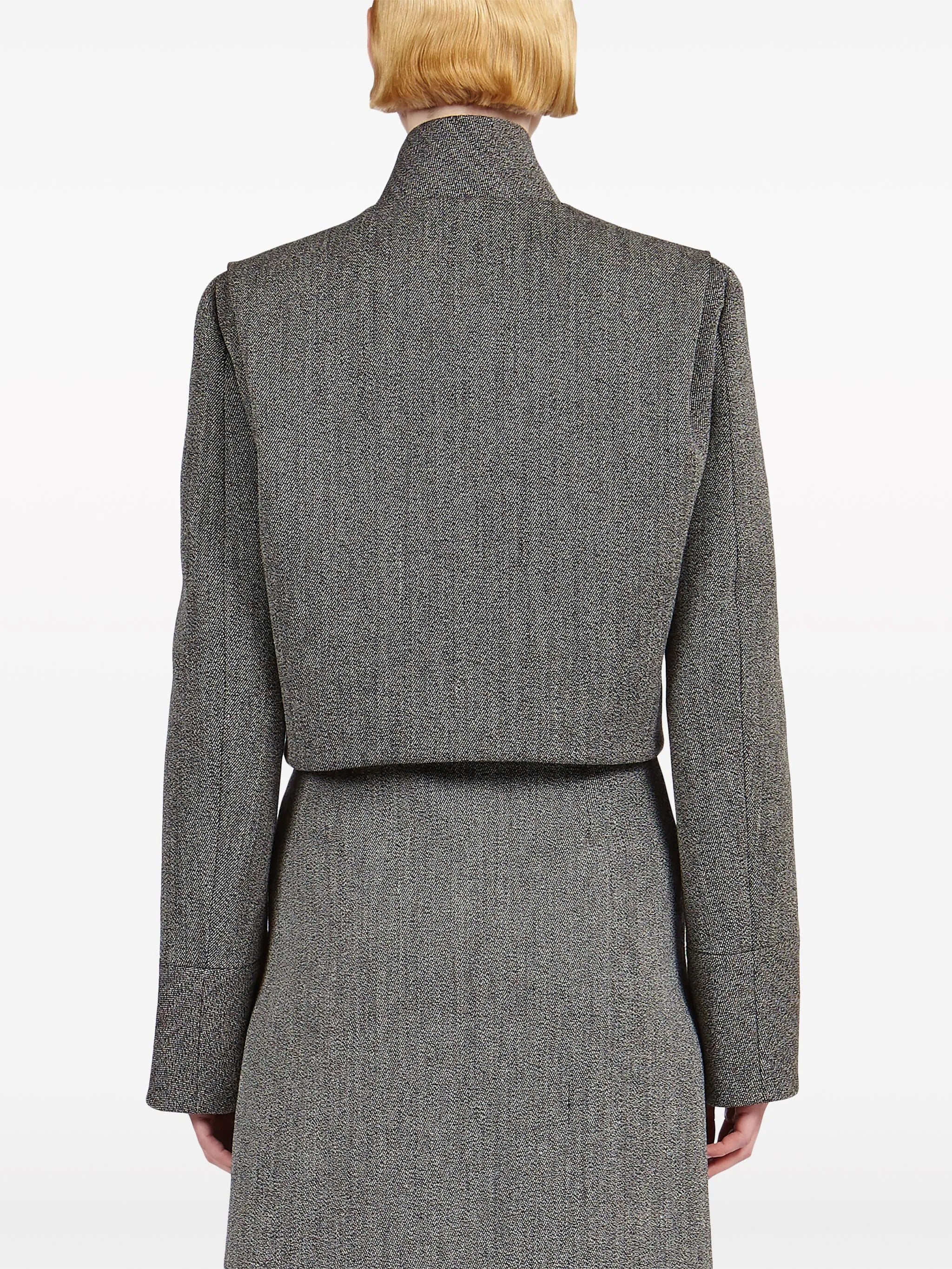 zip-up cropped tweed jacket