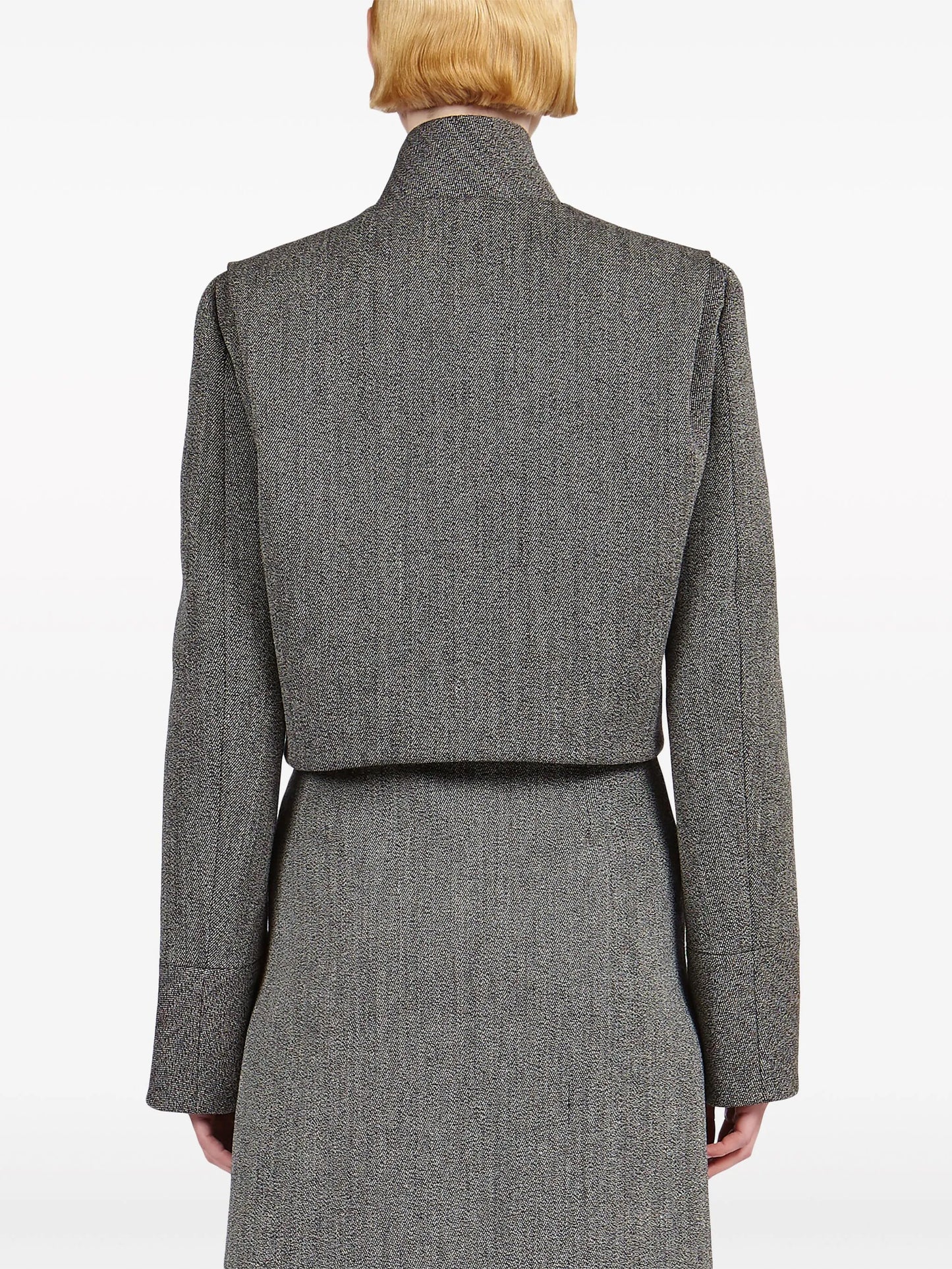 zip-up cropped tweed jacket