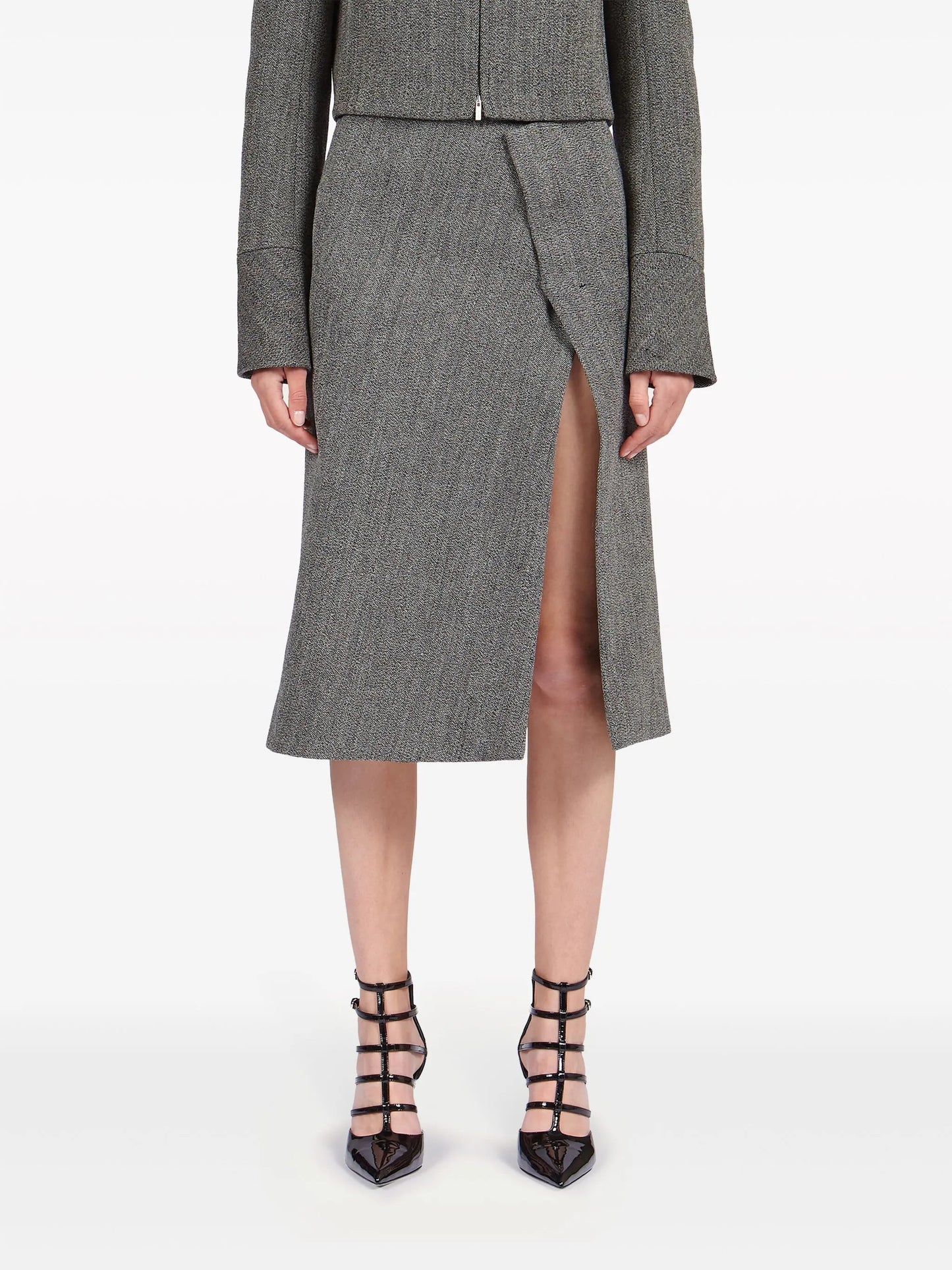 tweed wrap midi skirt