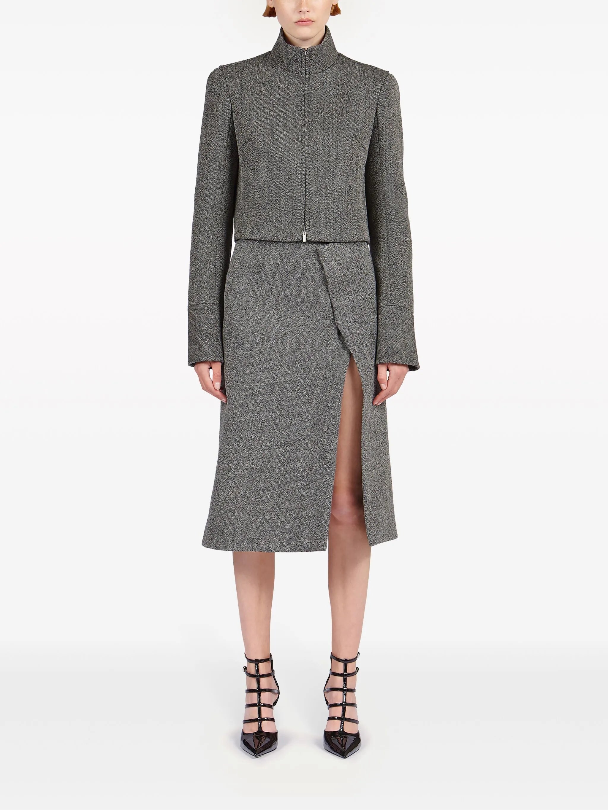 tweed wrap midi skirt