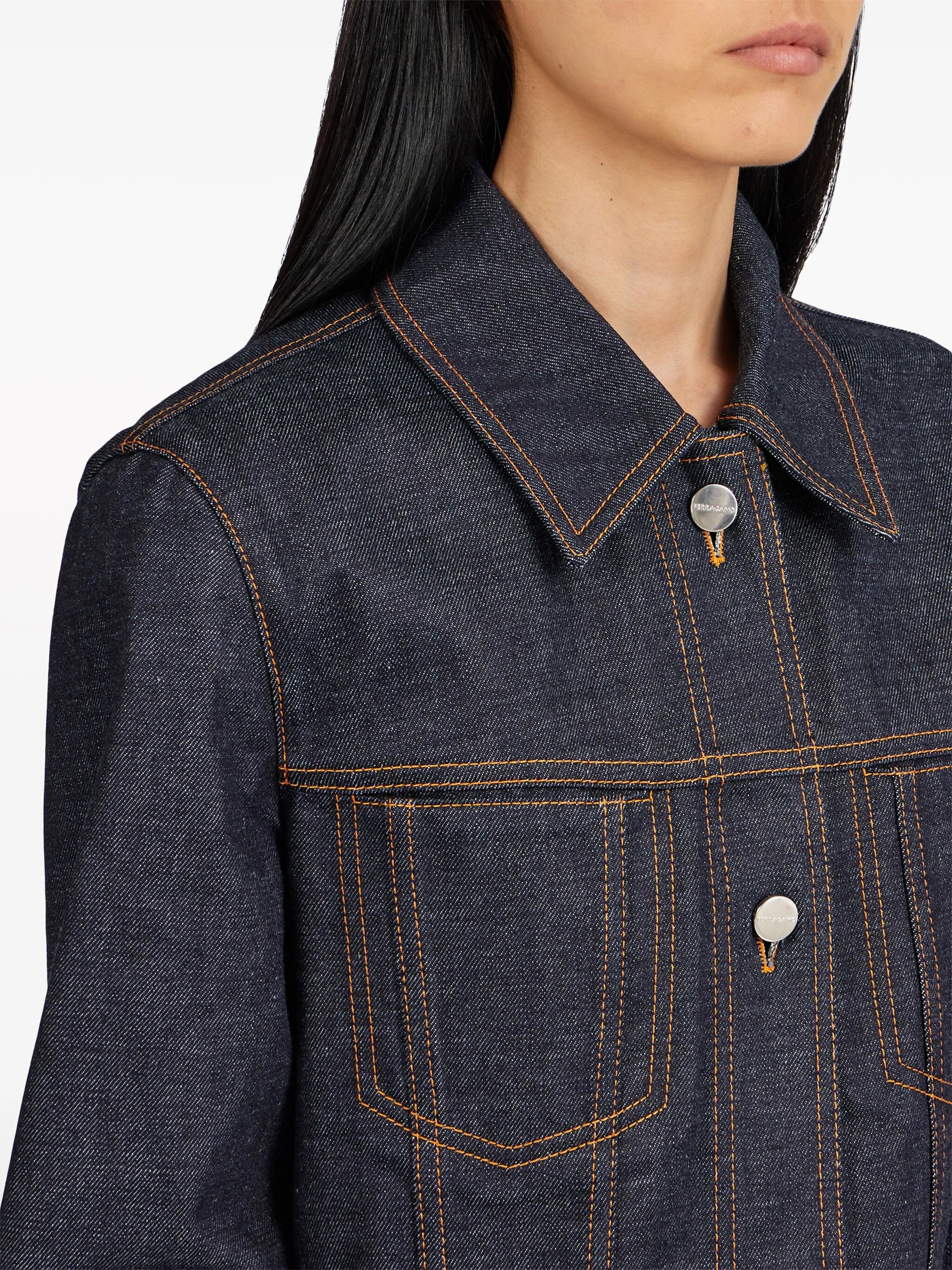 spread-collar denim jacket