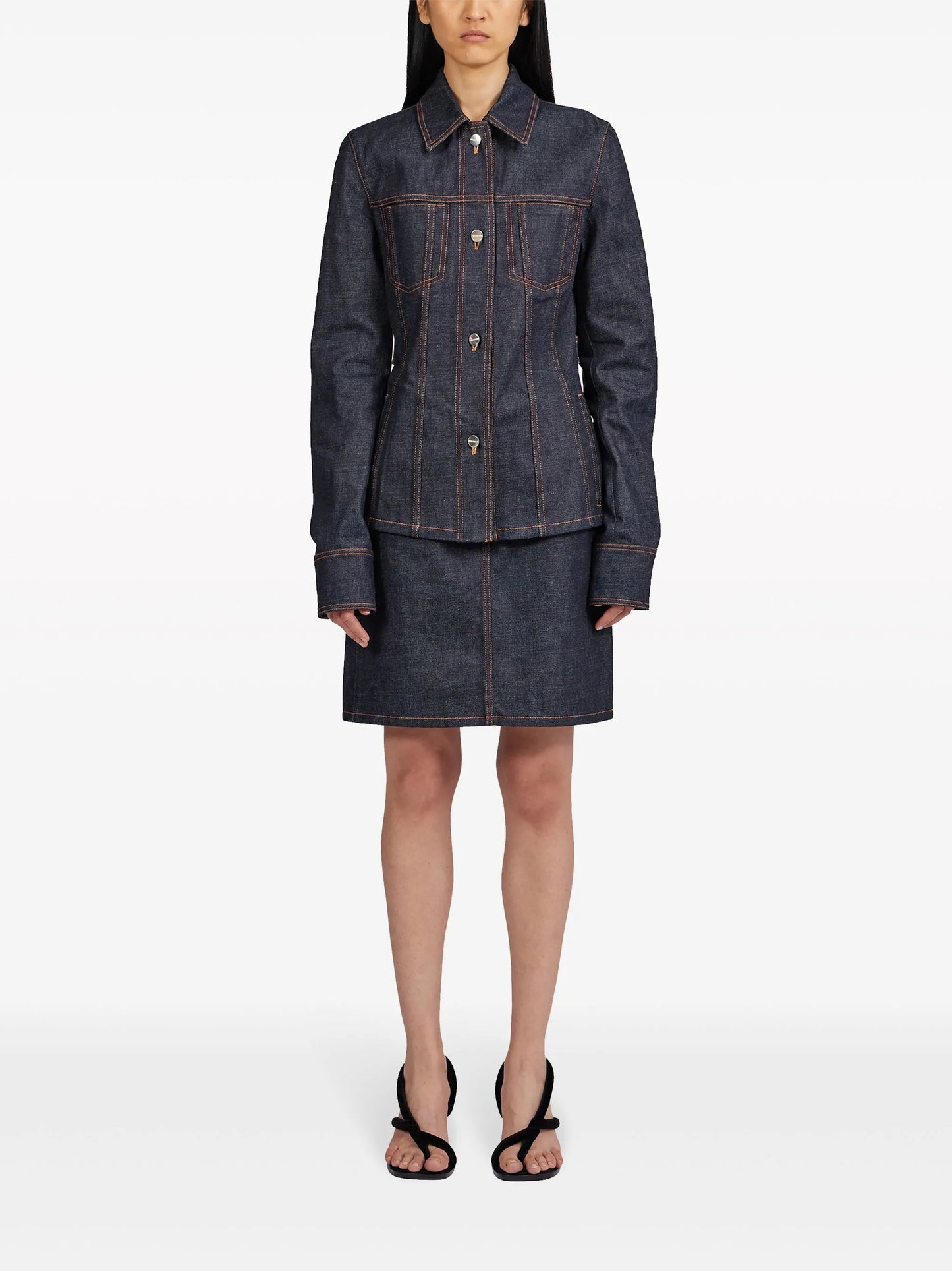 spread-collar denim jacket