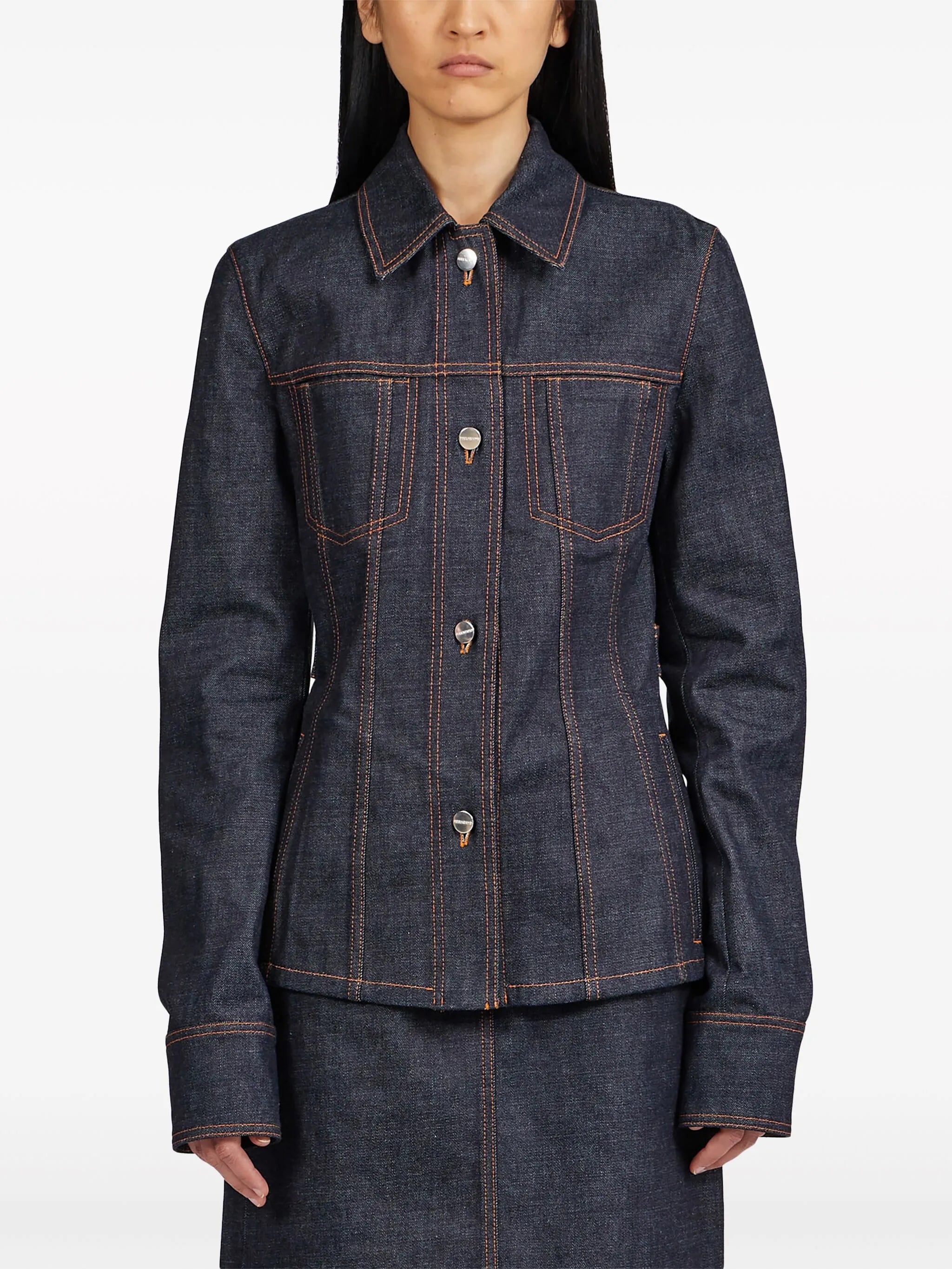 spread-collar denim jacket