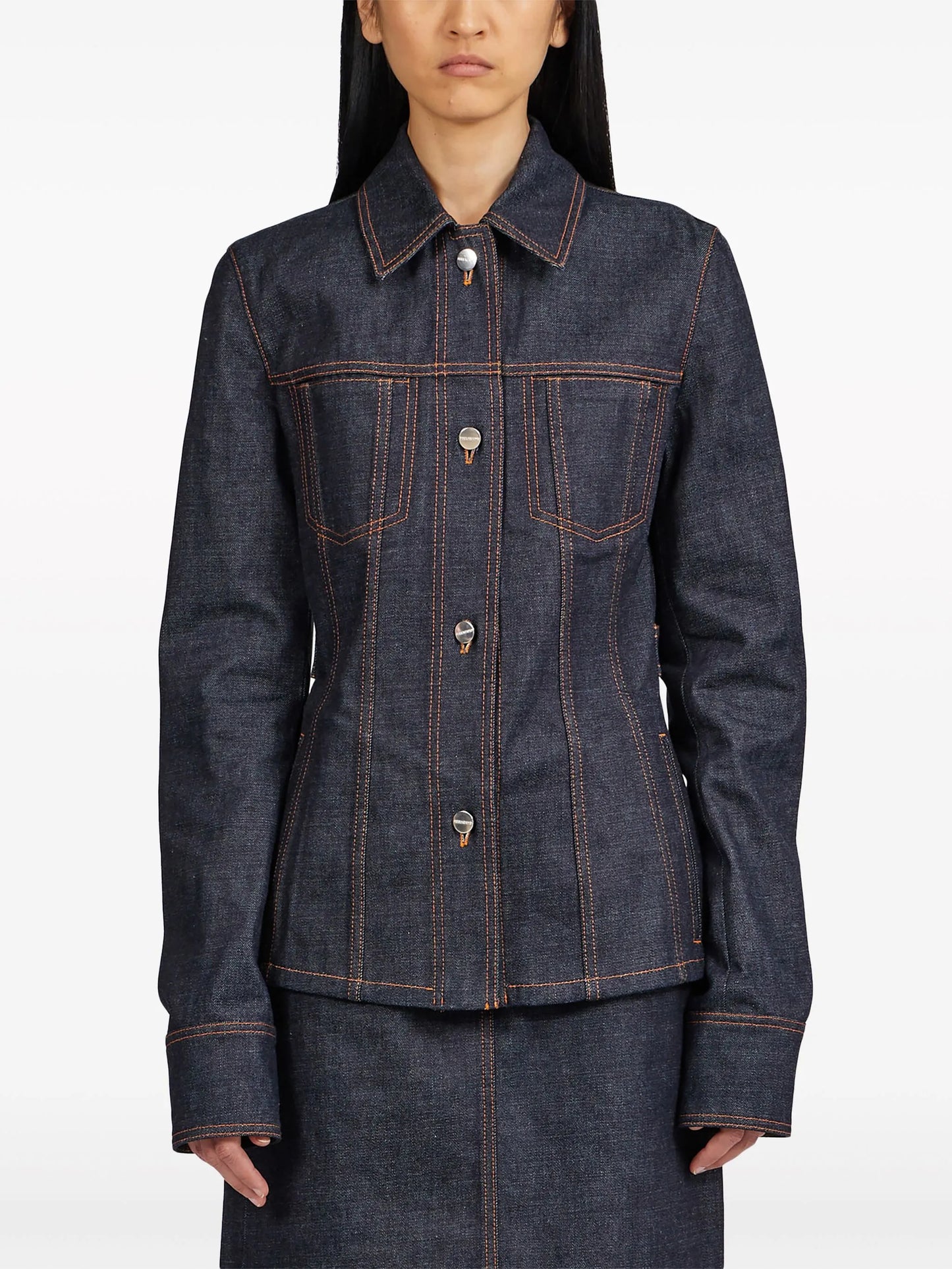 spread-collar denim jacket