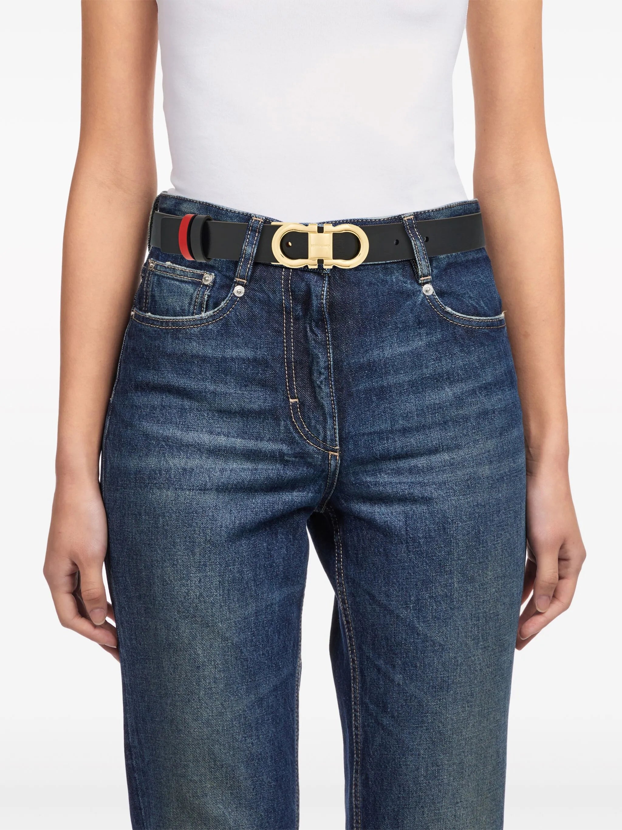 Gancini-buckle reversible leather belt