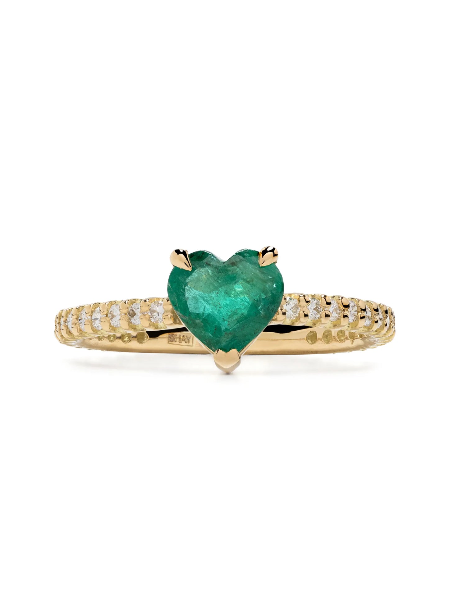 18K yellow gold zambian emerald and diamond pinky ring
