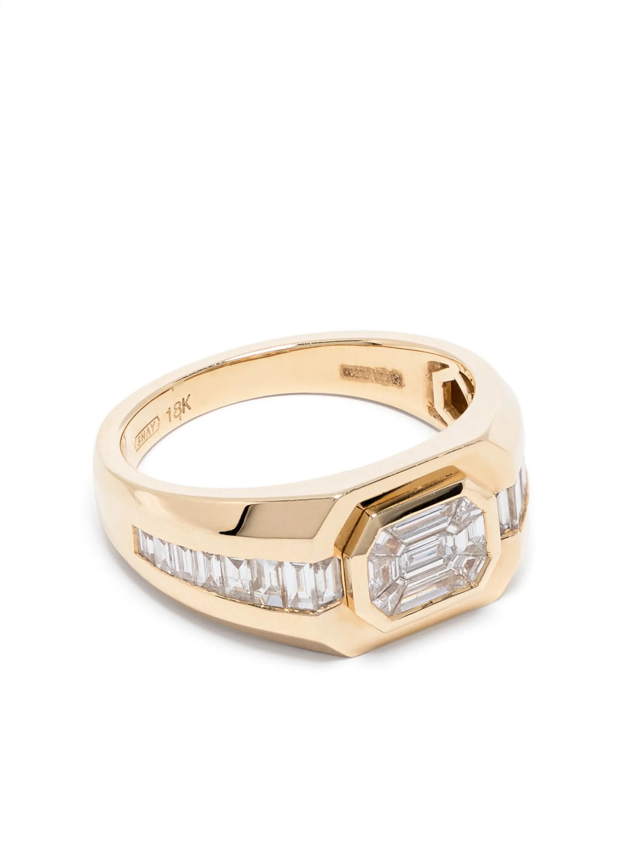 18K yellow gold illusion diamond signet ring