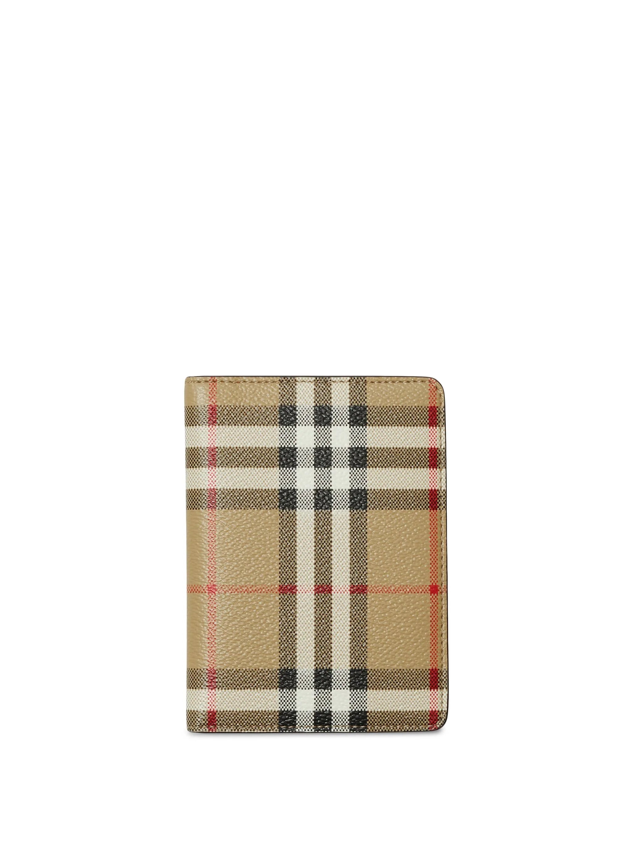 Vintage Check-pattern logo-stamp passport holder