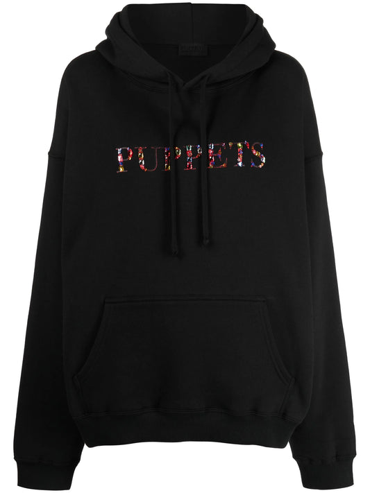 crystal-embellished cotton-blend hoodie