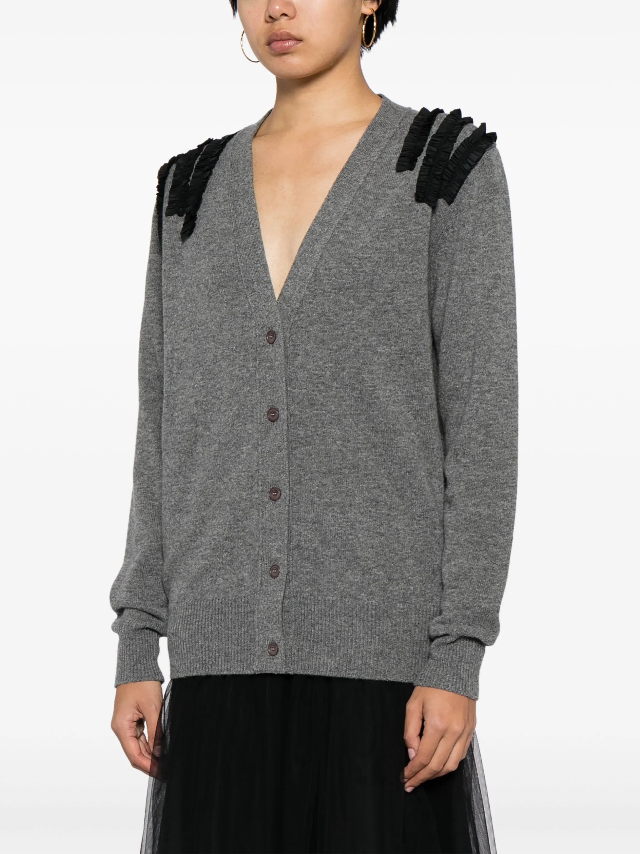 ruched-detail wool-blend cardigan