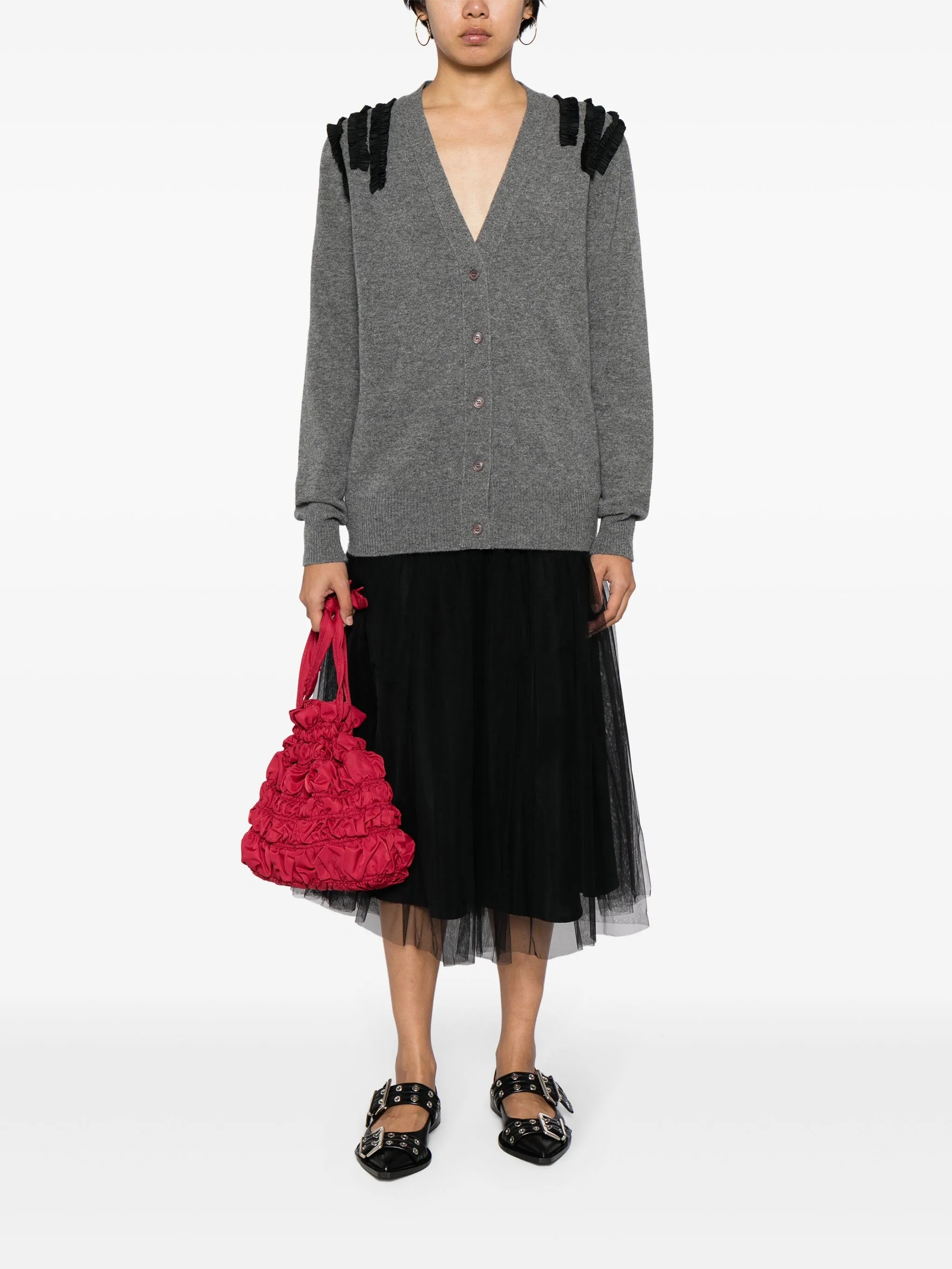 ruched-detail wool-blend cardigan