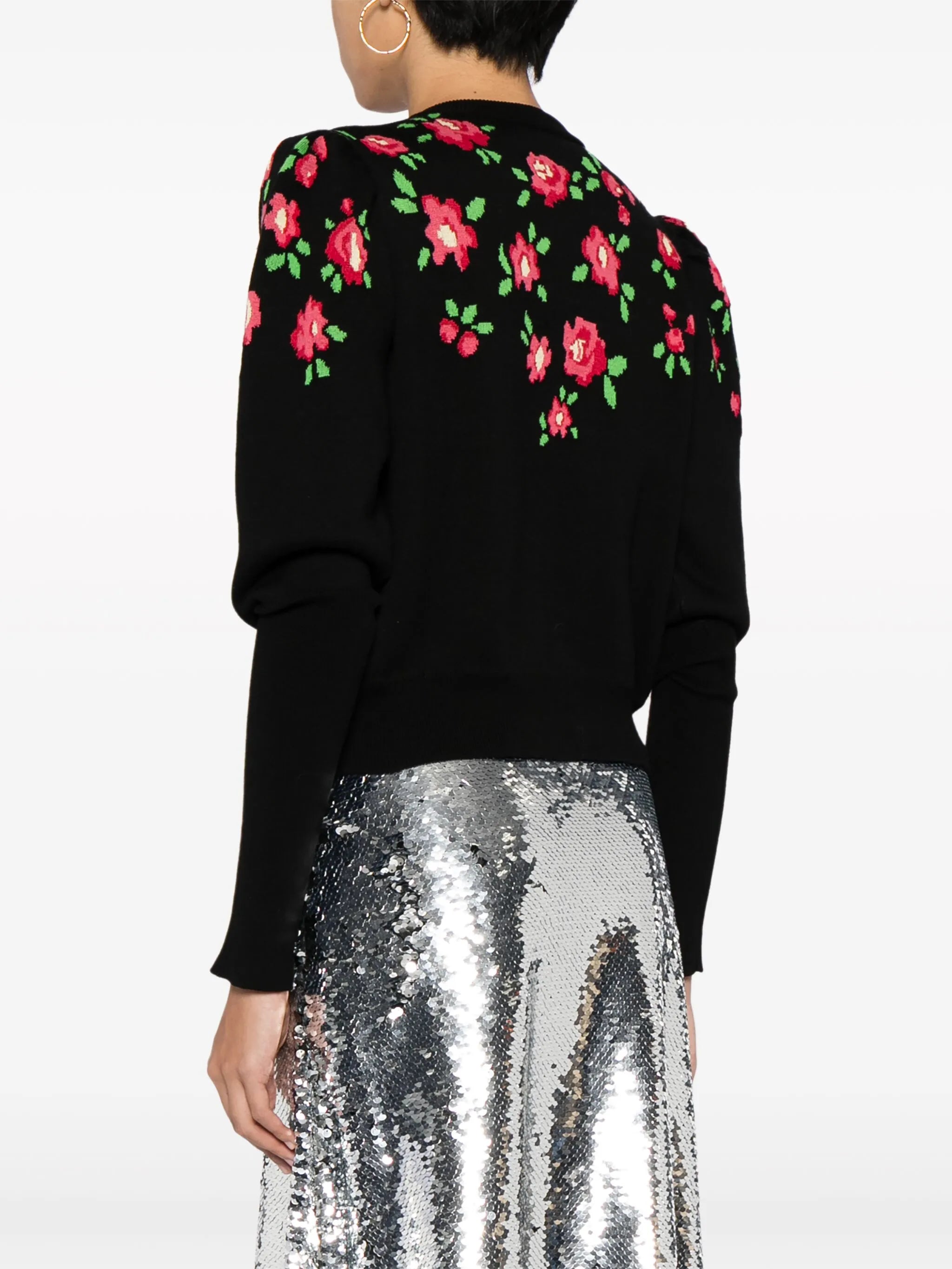 floral-intarsia cotton cardigan