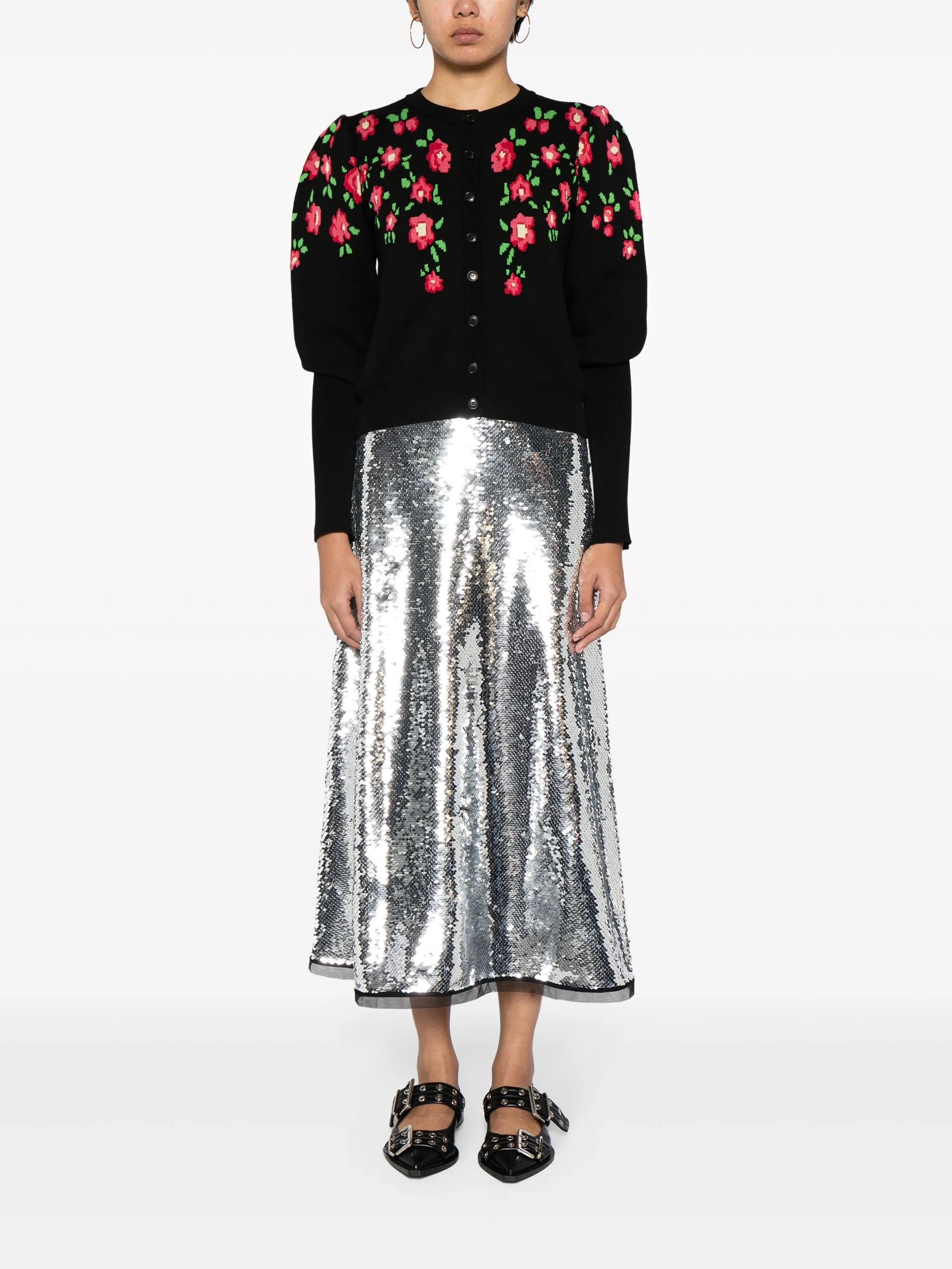 floral-intarsia cotton cardigan