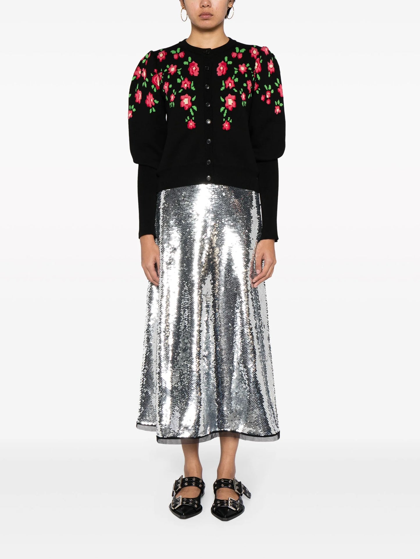 floral-intarsia cotton cardigan