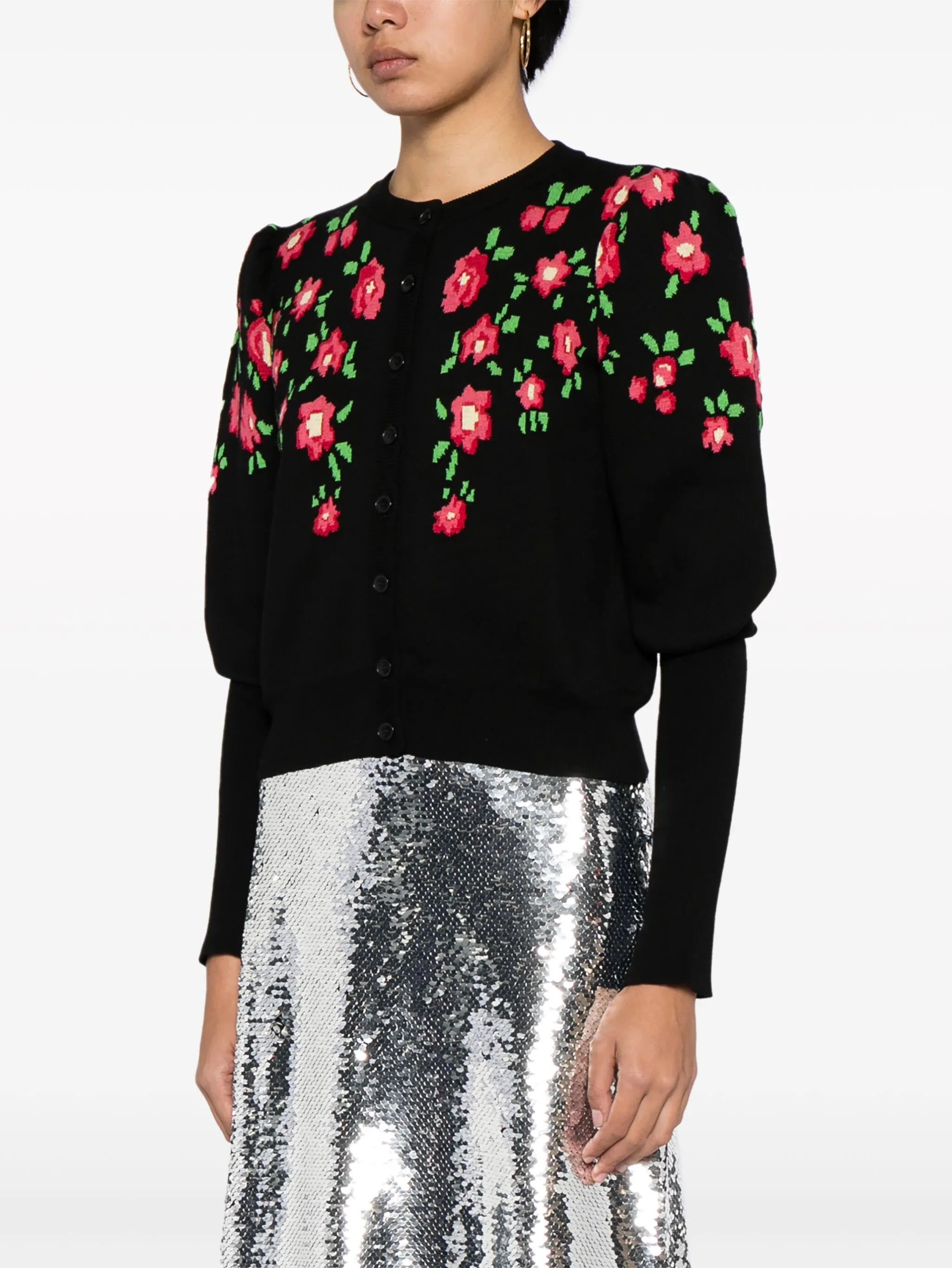 floral-intarsia cotton cardigan