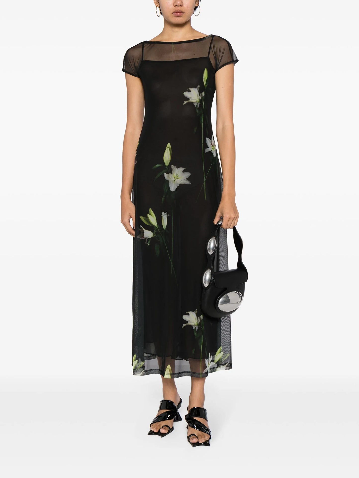 Diego lily-print mesh maxi dress