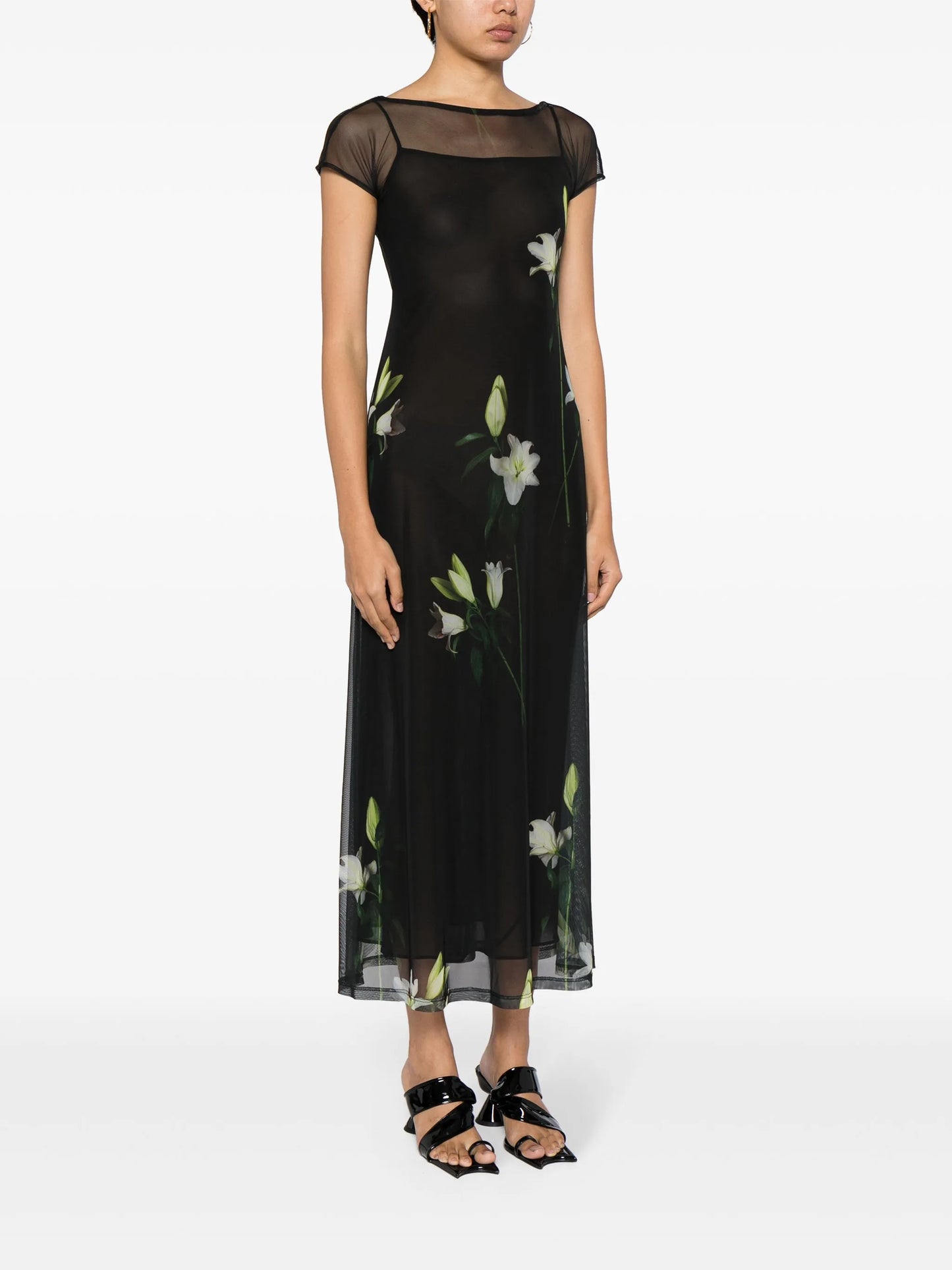 Diego lily-print mesh maxi dress