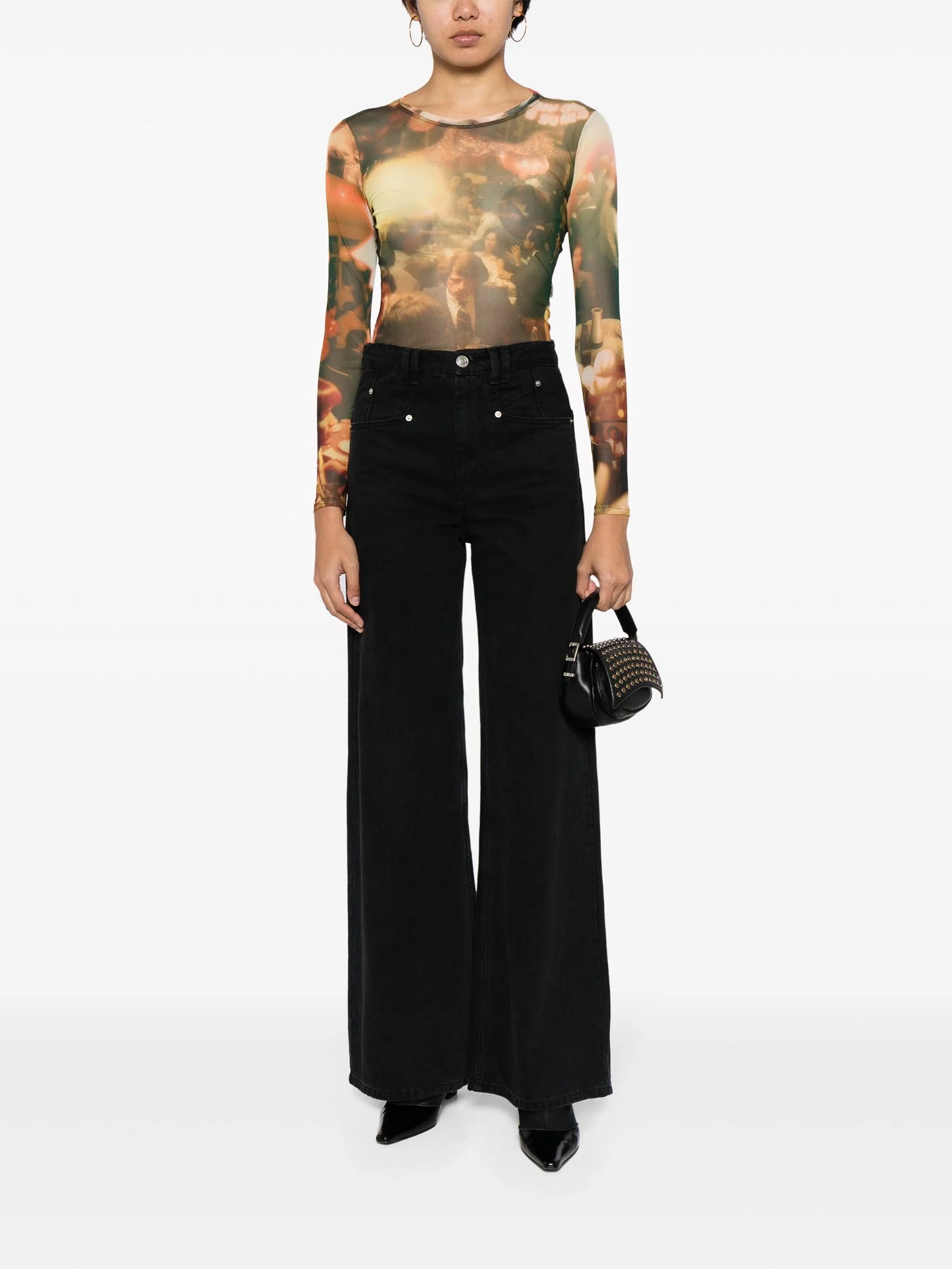 Chow Dinner Party-print mesh top