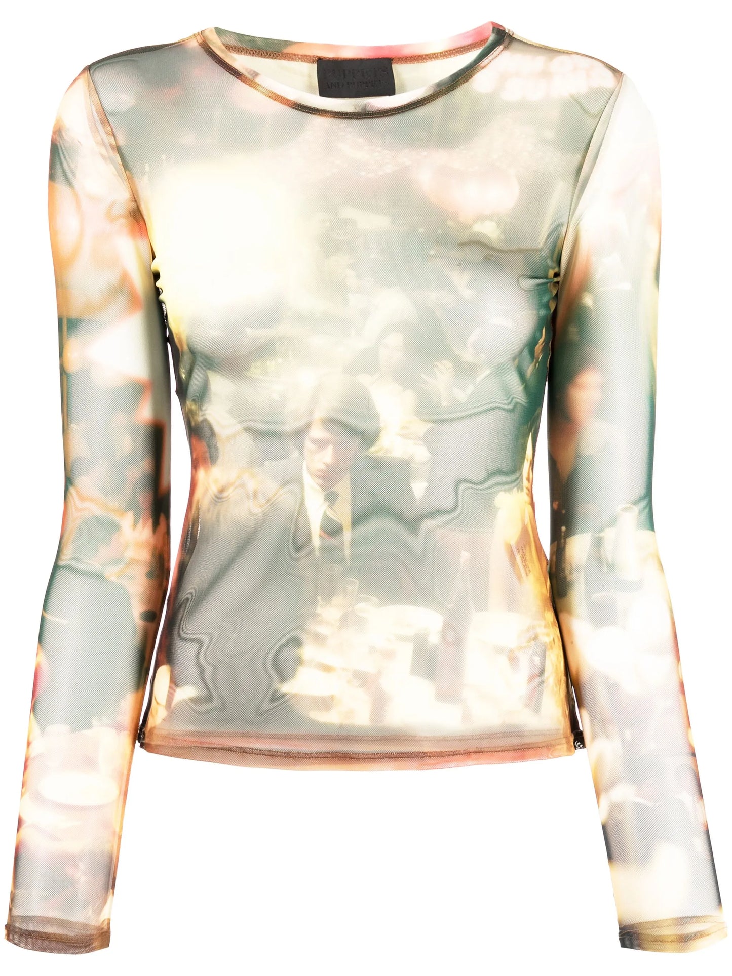 Chow Dinner Party-print mesh top
