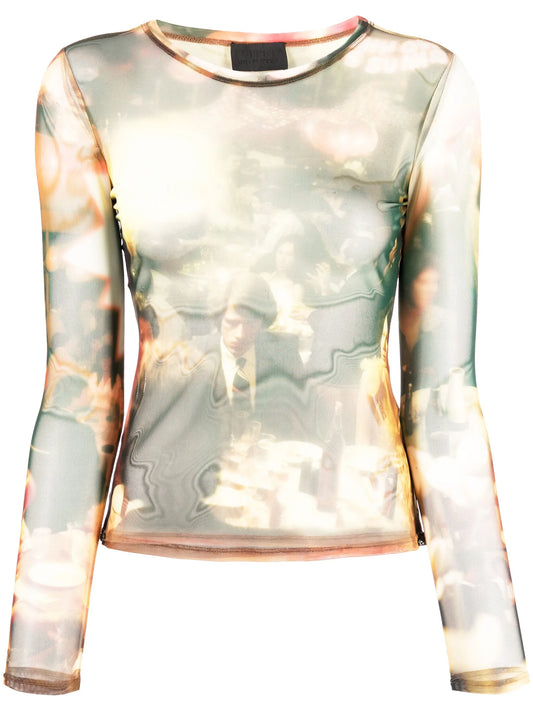 Chow Dinner Party-print mesh top