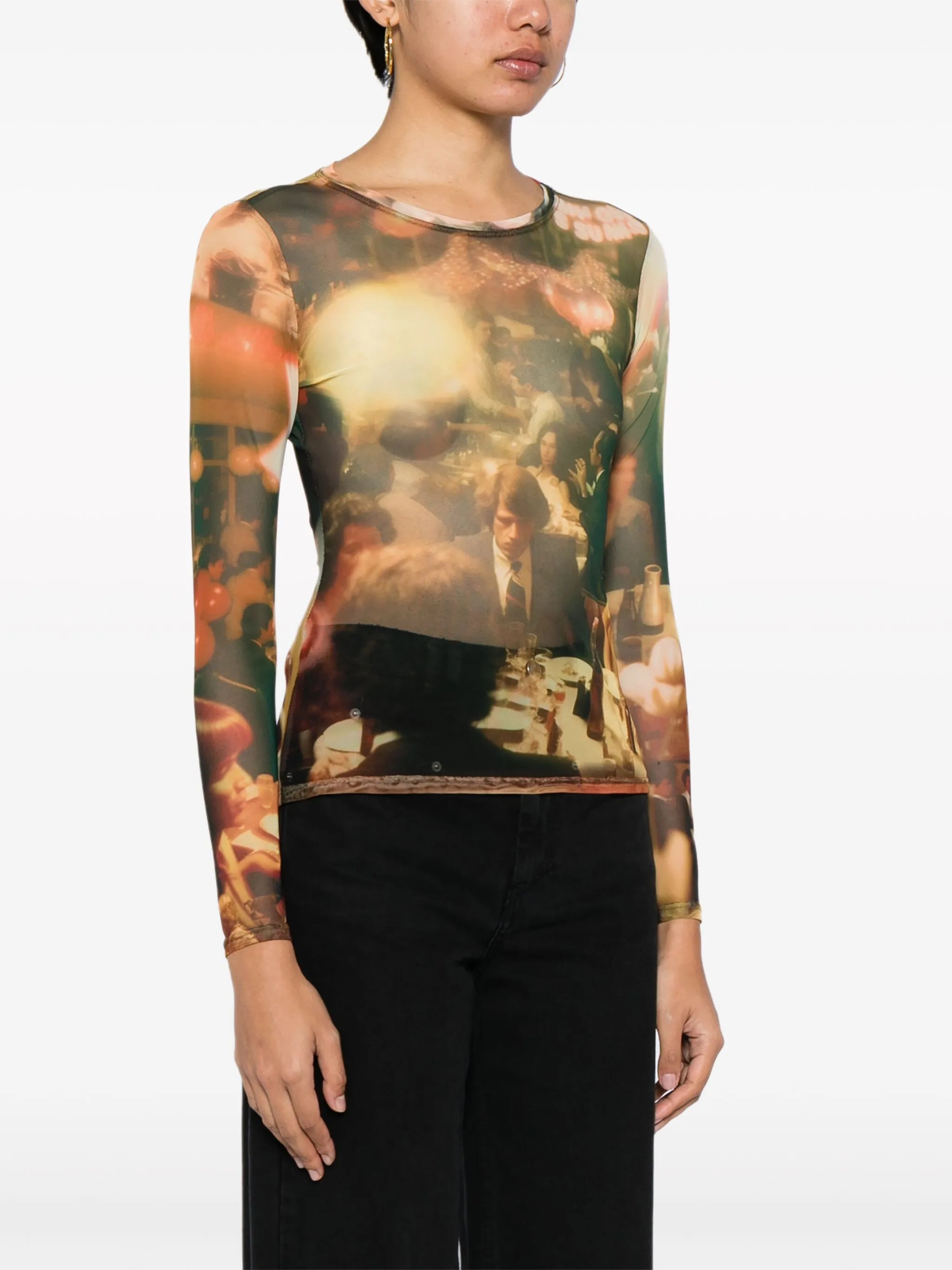 Chow Dinner Party-print mesh top