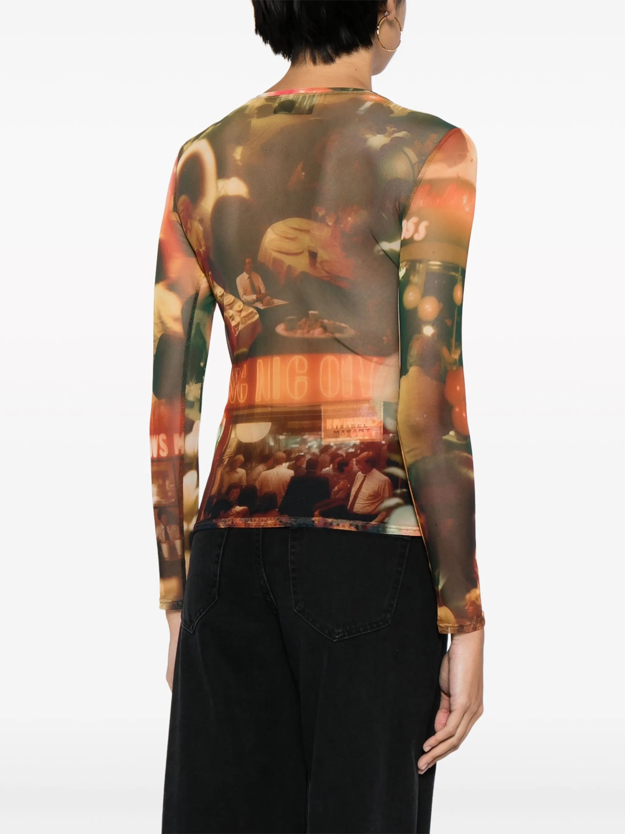 Chow Dinner Party-print mesh top
