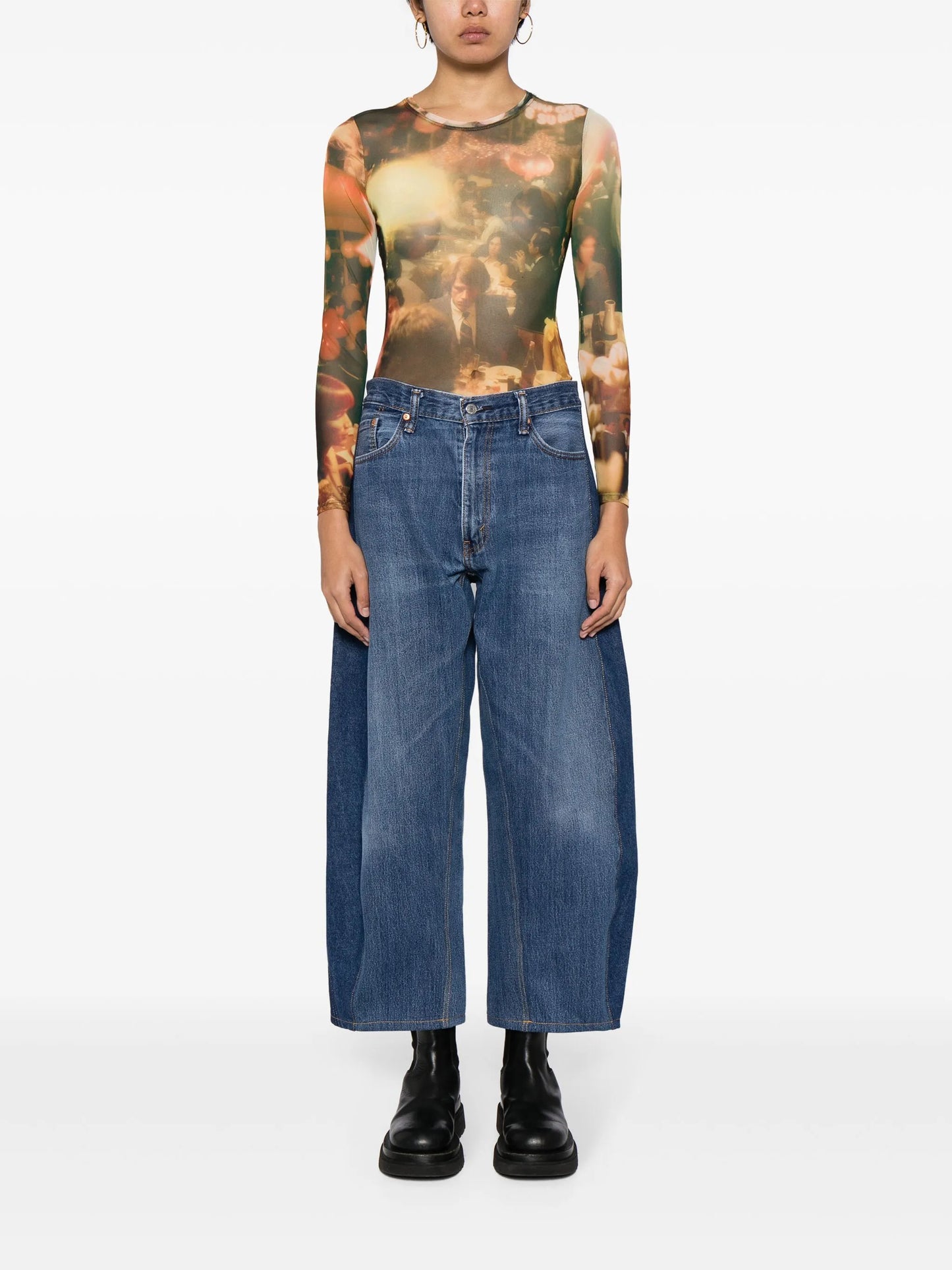 panelled tapered cropped jeans