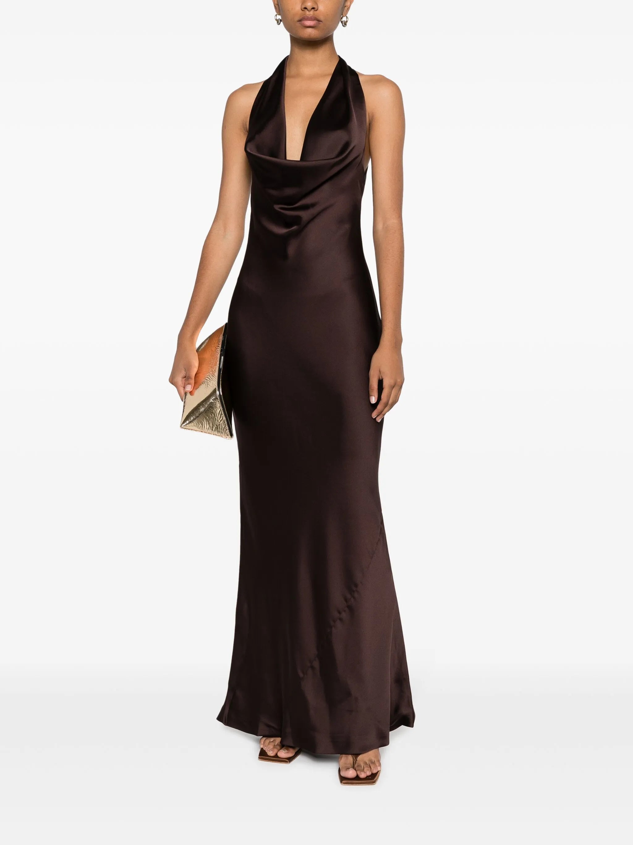 halterneck draped satin gown