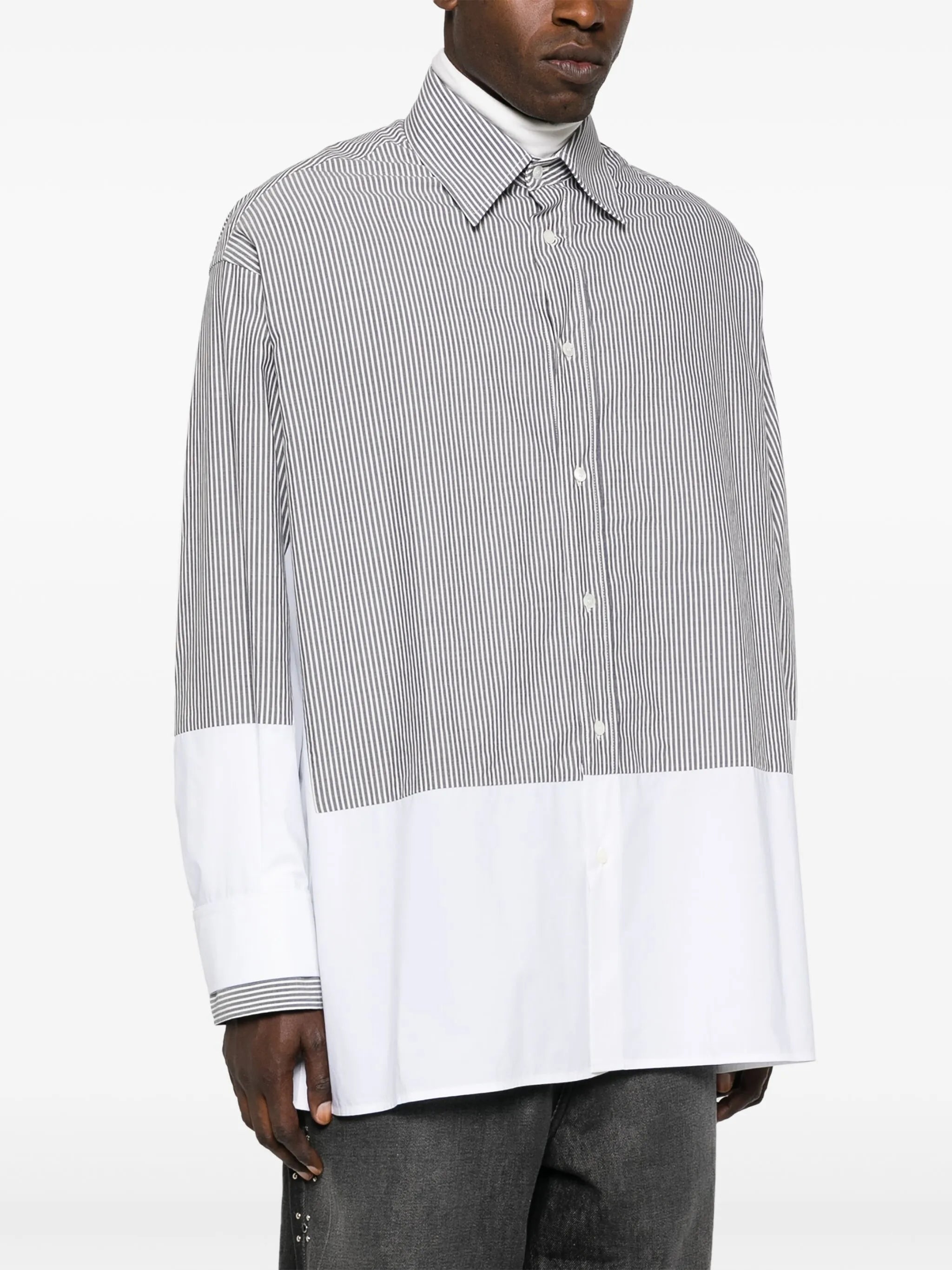 stripe-print panelled cotton shirt