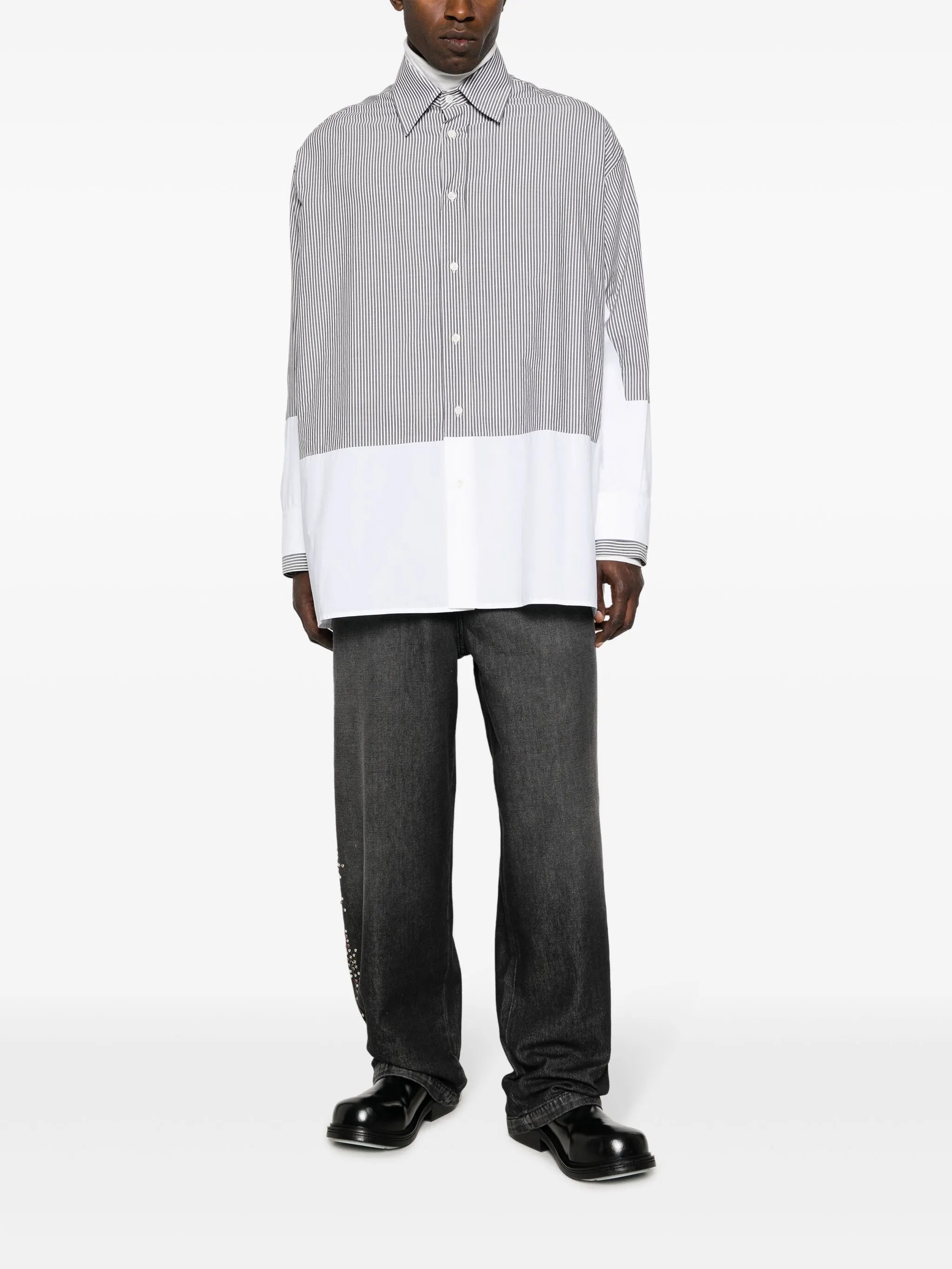 stripe-print panelled cotton shirt