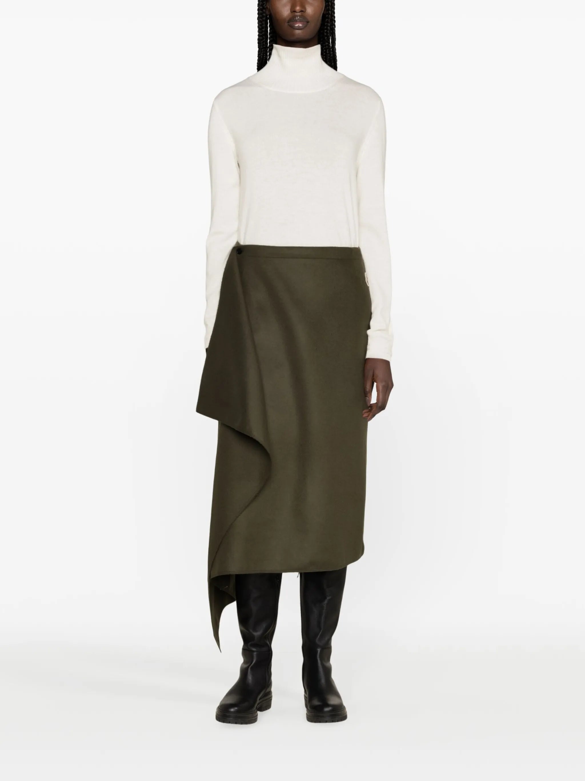 wool-cashmere midi wrap skirt